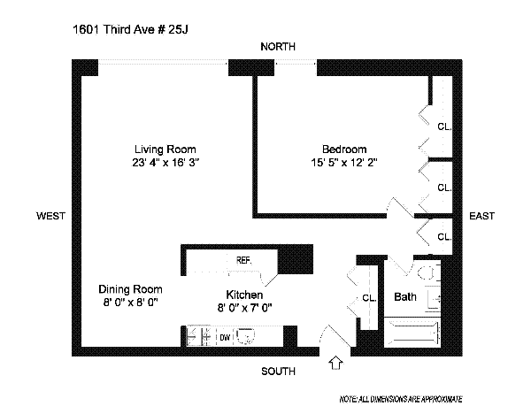 Floorplan for 1601 3rd Avenue, 25J