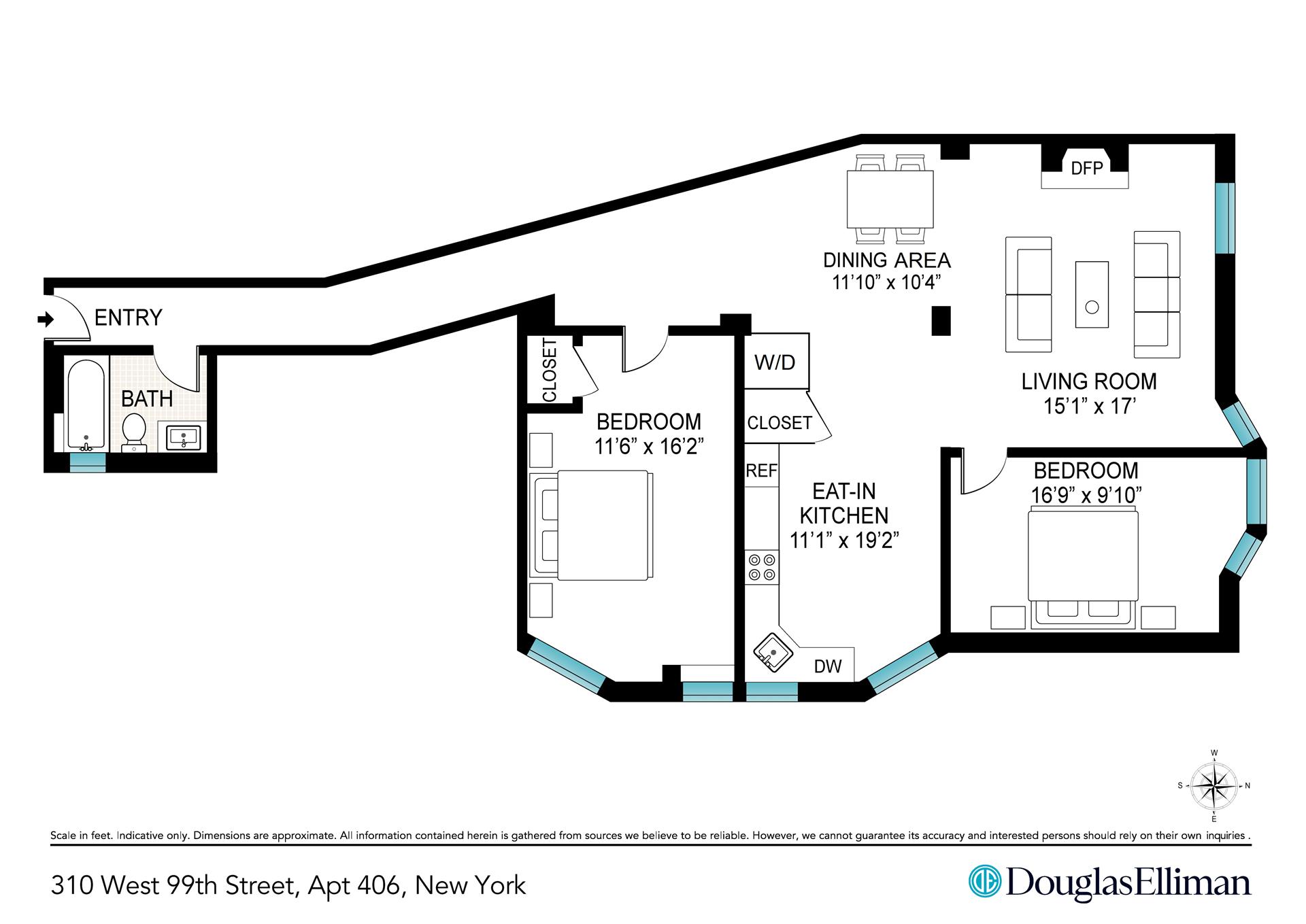 Floorplan for 310 West 99th Street, 406