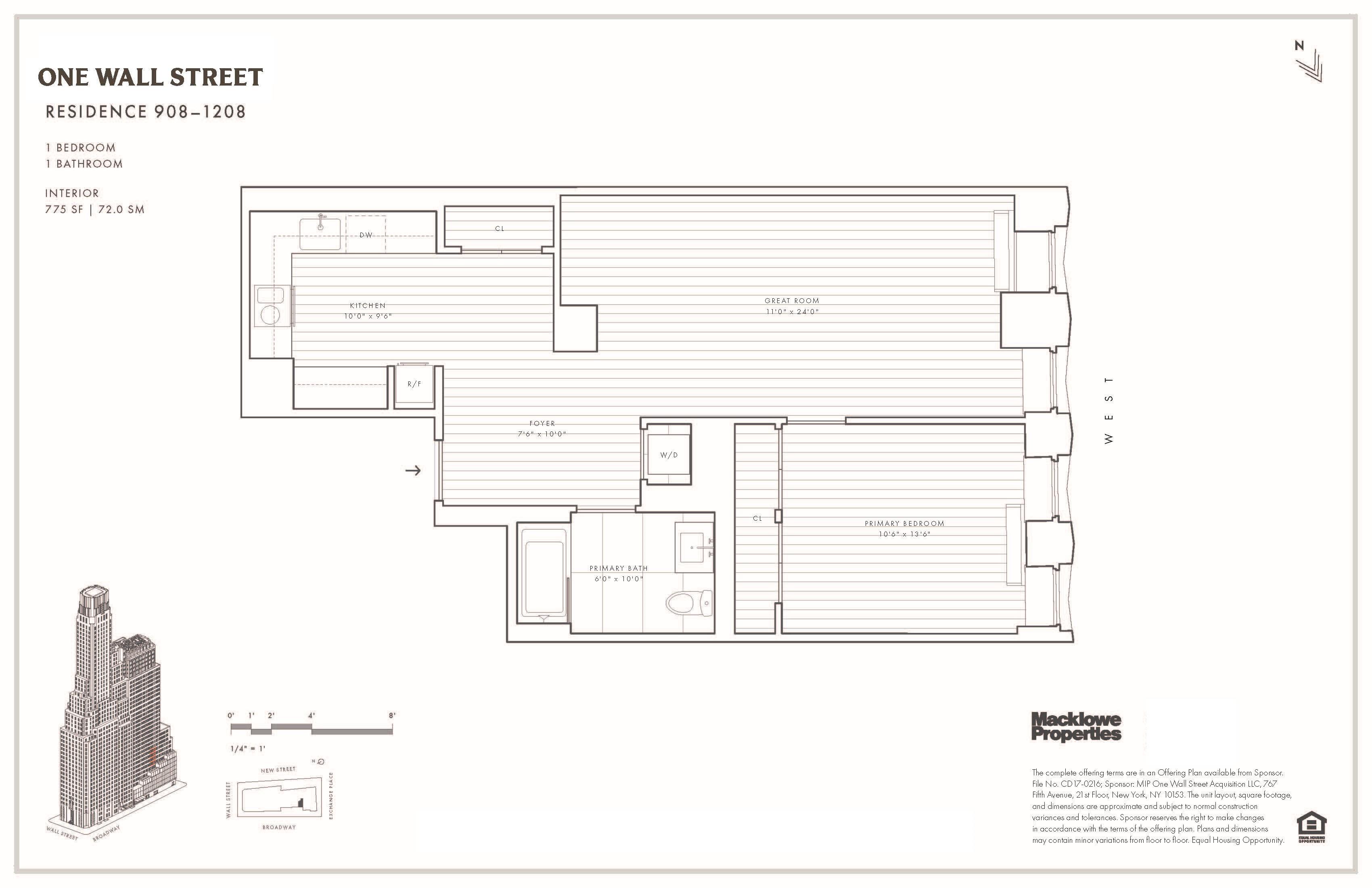 Floorplan for 1 Wall Street, 908