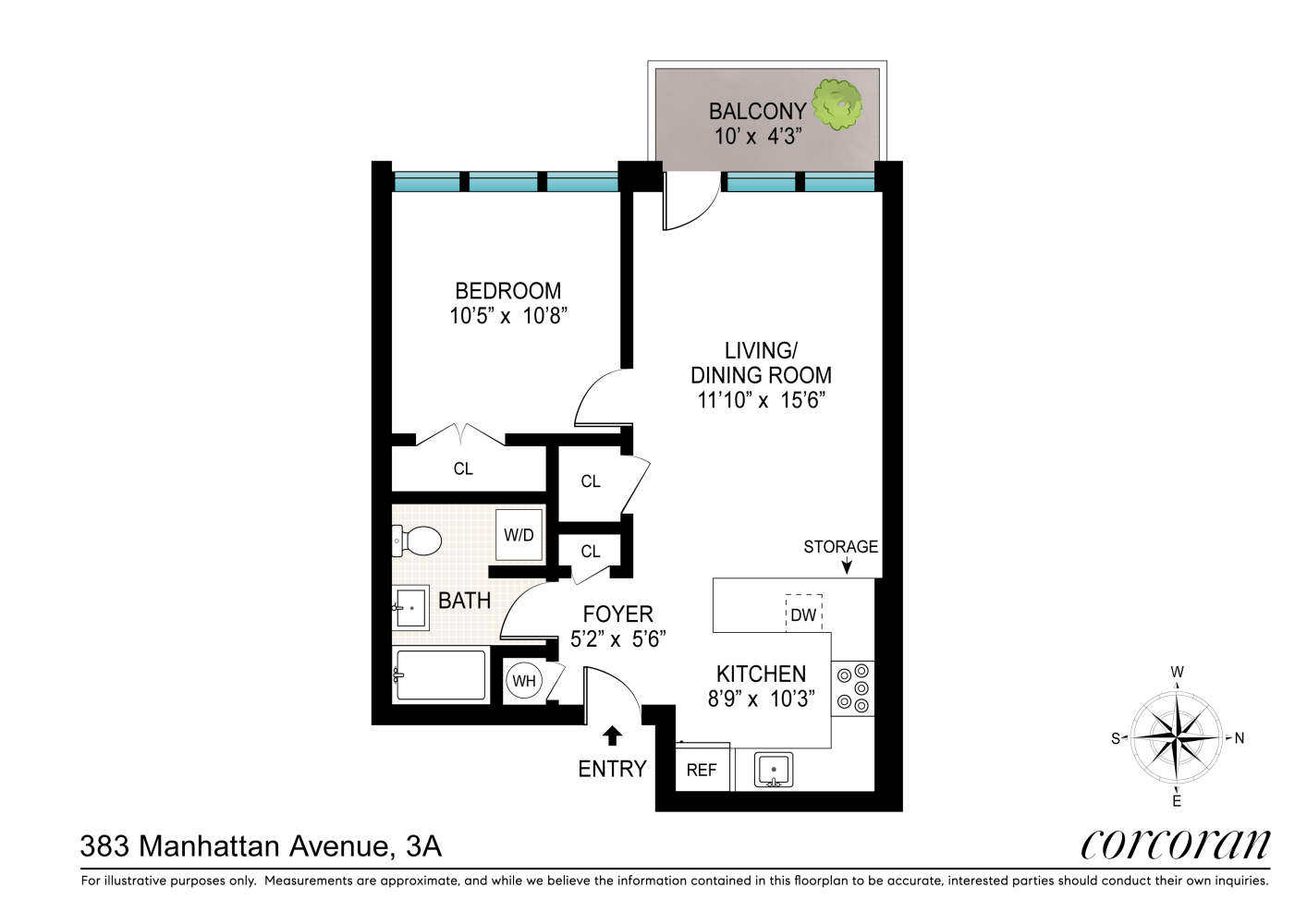 Floorplan for 383 Manhattan Avenue, 3A