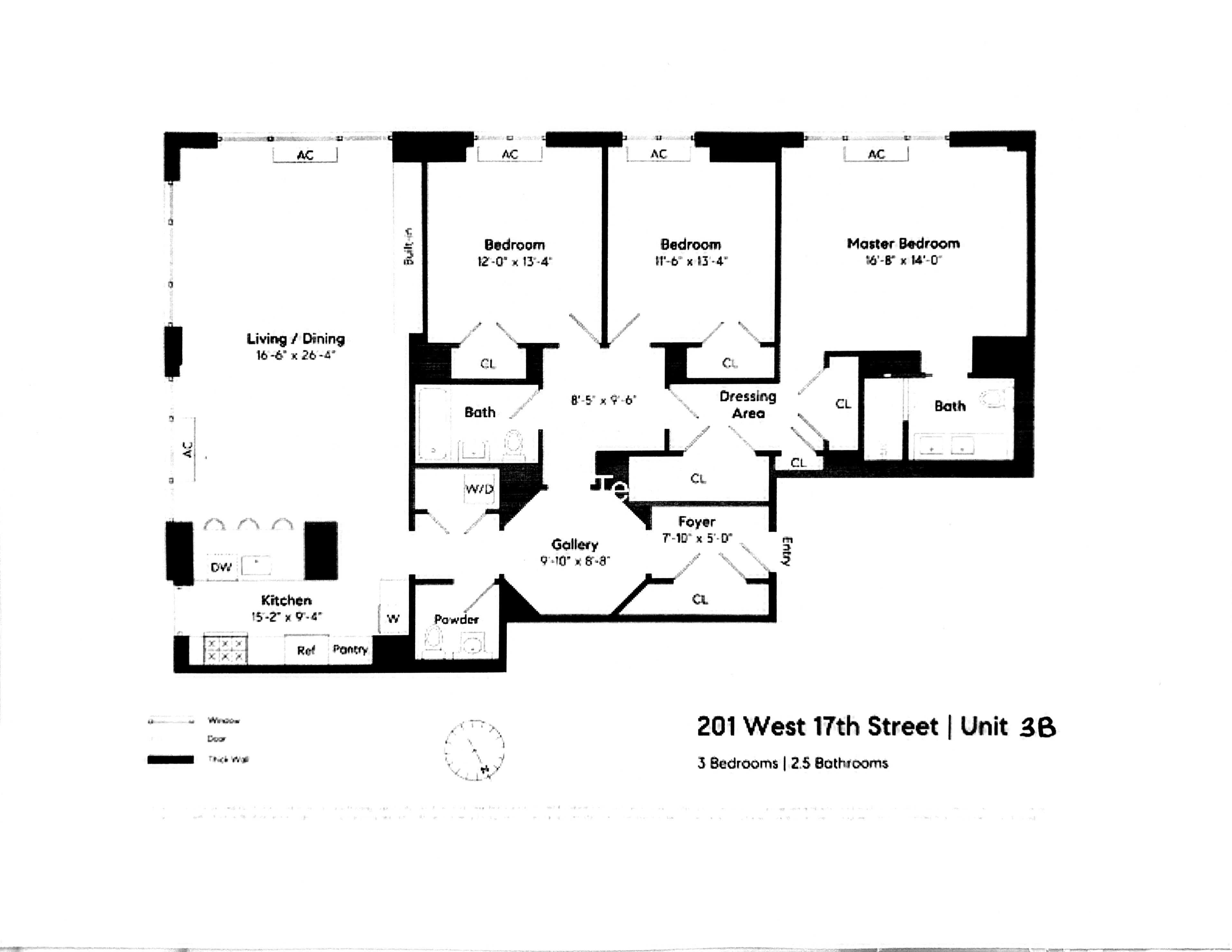 Floorplan for 201 West 17th Street, 3-B