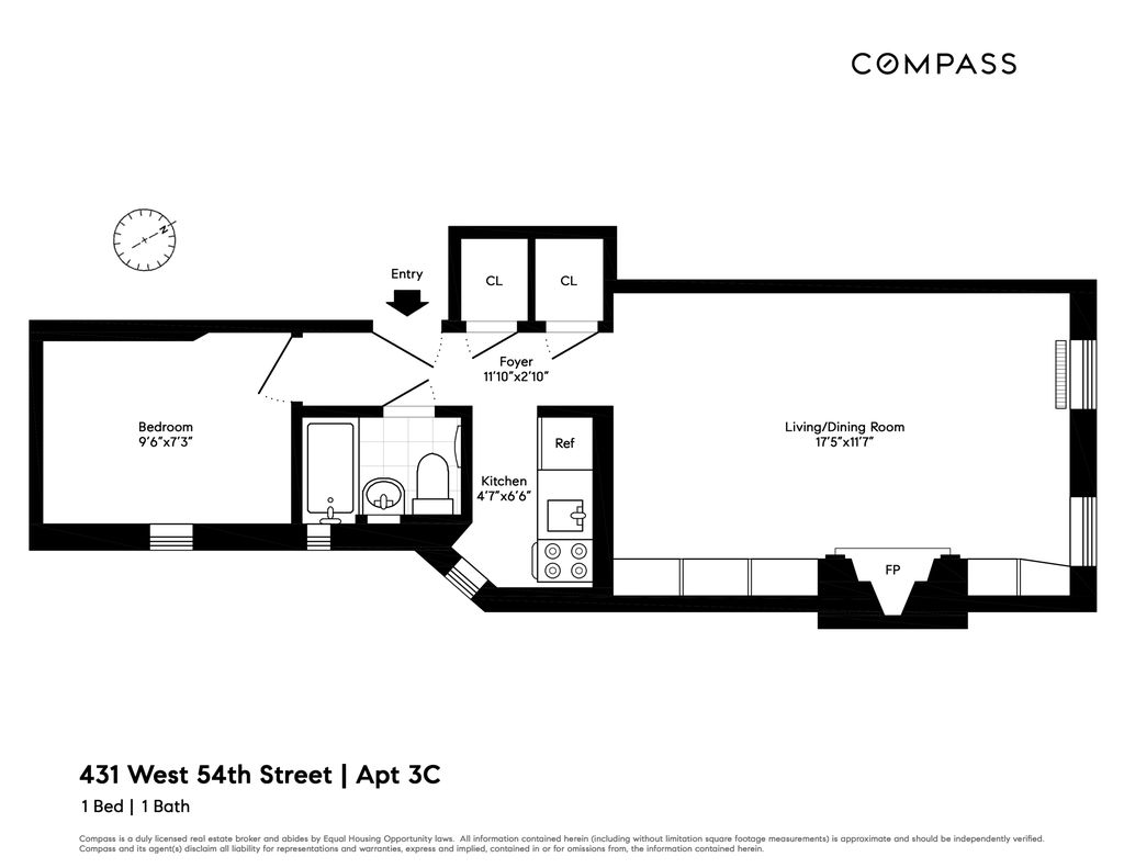 431 W 54th Street, New York, NY 10019, 1 Bedroom Bedrooms, 2 Rooms Rooms,1 BathroomBathrooms,Residential,For Sale,54th,COMP-1577774399892650321