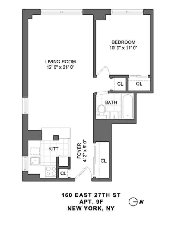 Floorplan for 160 East 27th Street, 12-F