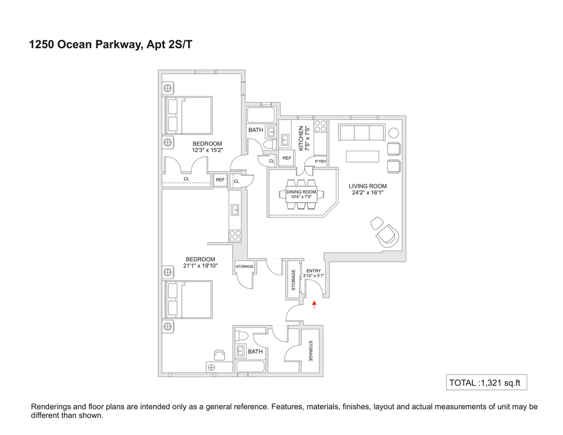 1250 OCEAN Parkway, New York, NY 11230, 2 Bedrooms Bedrooms, 4 Rooms Rooms,2 BathroomsBathrooms,Residential,For Sale,OCEAN,RPLU-5123065932