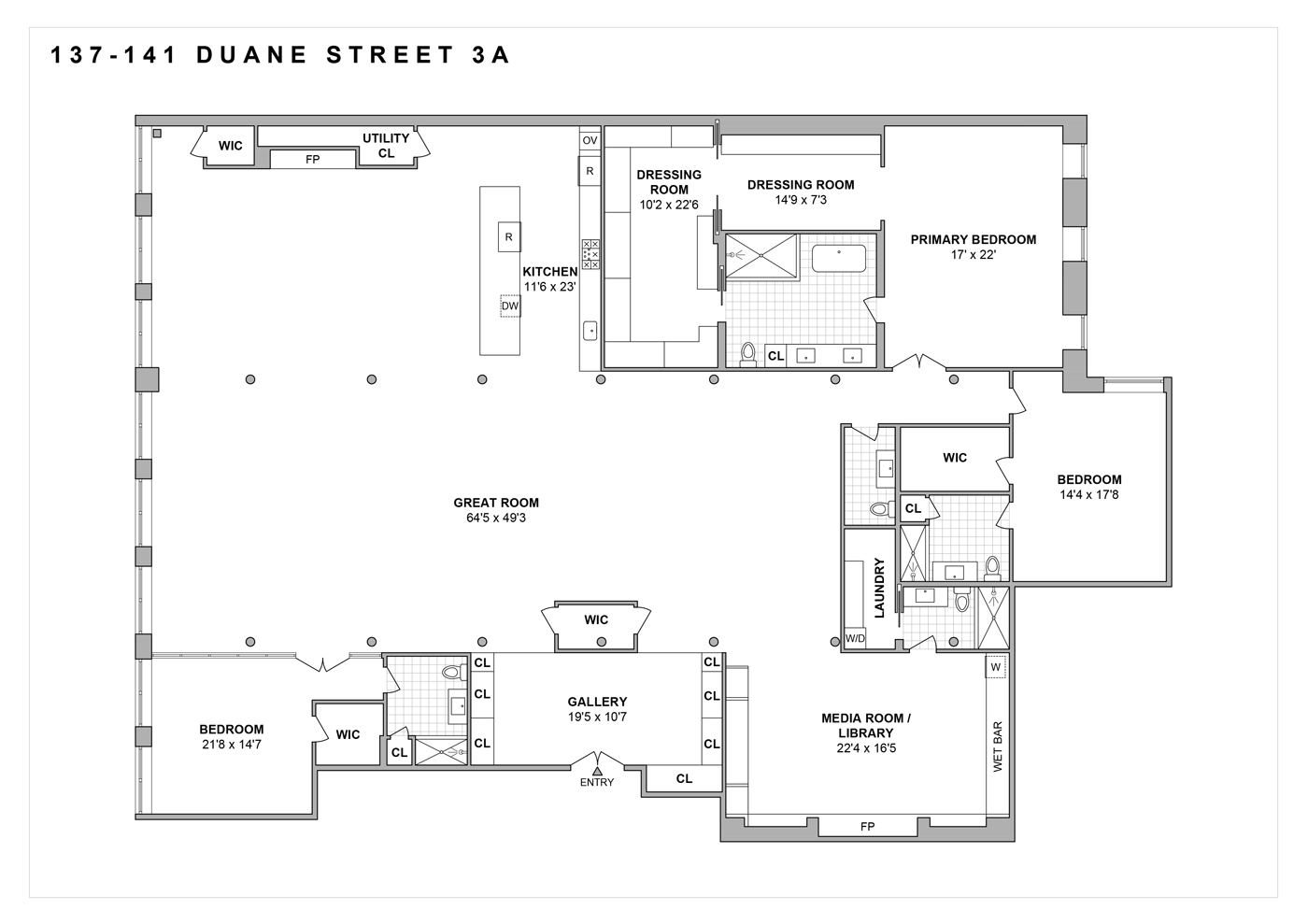 Floorplan for Duane Street, 3A