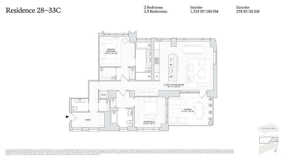 Floorplan for 25 Park Row, 30-C