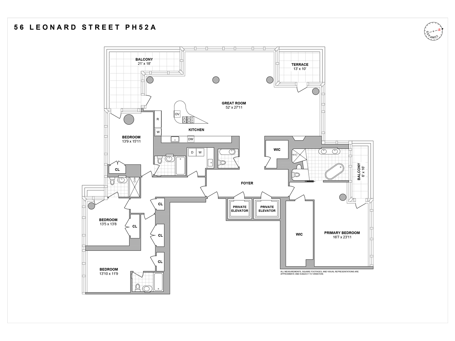 Floorplan for 56 Leonard Street, PH52A