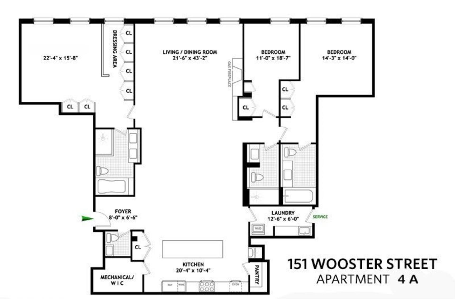 Floorplan for 151 Wooster Street, 4A