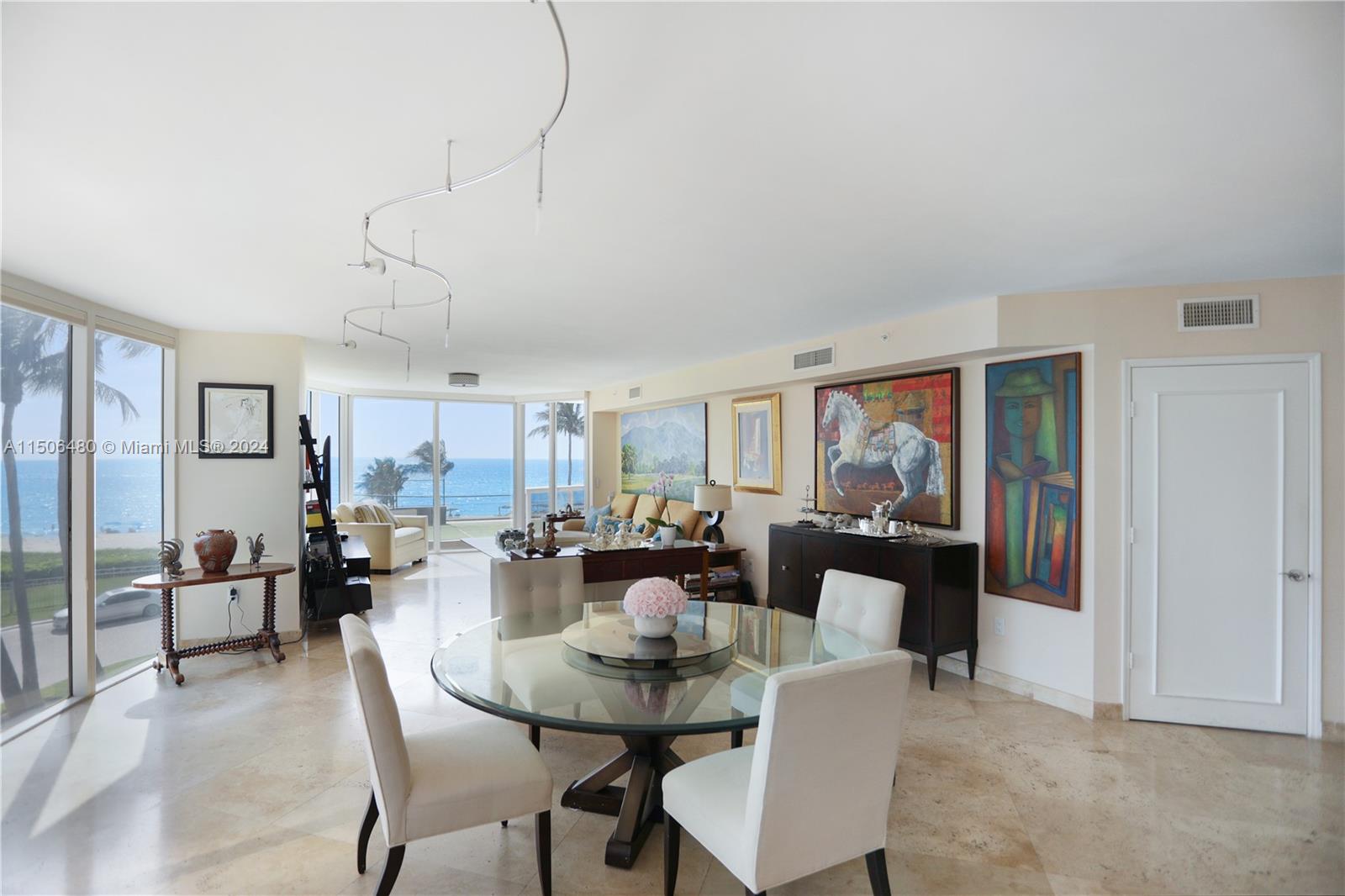 Amazing ocean views from this low floor 2,274 ft2*, 3-bed, 3-bath corner unit - Full Service. Marble & wood floors. Walk to lobby, pool, beach & tennis court. Ocean-view master bath, dual sinks, bidet, large shower, jetted bathtub, walk-in closet—kitchen with ocean & city views.  Pet-friendly building on 4 acres with 400 feet of ocean. 24/7 front desk & package receiving, heated pool & beach service, valet parking, kids’ room, billiards room, ping pong, tennis court, hot tub, fitness center, men's & women's saunas & steam rooms, massage room for couples’ massage, media/social room, cigar room, meeting rooms, residents lounge, dog park & more. The 08 line is the best in the building as it is the closest to the ocean & the smallest tower. *square footage is as per developer. Low Maintenance.