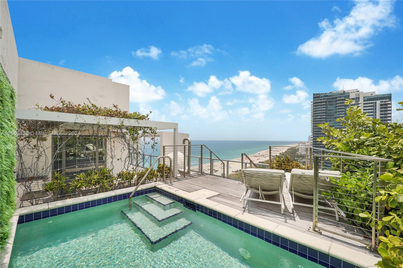 With 2314 Sq Ft of interior space and 2816 Sq Ft of exclusive outdoor space this split 2 bedroom/ 3 bath apartment has one of the best views in all of South Beach. Let's not forget the private rooftop pool, the carefully curated interior design, the furniture that comes with the unit and a convenient split floor plan. Competitively priced, this unique penthouse performs very well in the W hotel rental program.