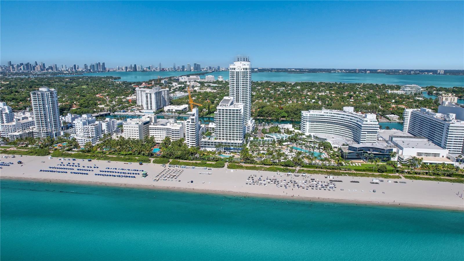 Rare opportunity to own a direct ocean front Jr Suite at the Fontainebleau II Tresor Tower. Enjoy spectacular unobstructed views of the ocean, bay and hotel pool grounds.  Experience vacation-style living with full-service amenities in this furnished turnkey unit offering a kitchenette, king bed, sleeper sofa, balcony, walk in closet, owners closet and additional comforts. Enroll in hotel rental program & receive income while away! The Fontainebleau resort offers award-winning restaurants, LIV night club, Lapis spa & state-of-the-art fitness center, bakery, shops, full-service salon and more. Maintenance fees includes all utilities: AC, internet, cable, local calls, electricity, valet + daily free breakfast in owner's lounge. Please click the virtual tour link to see video of property.