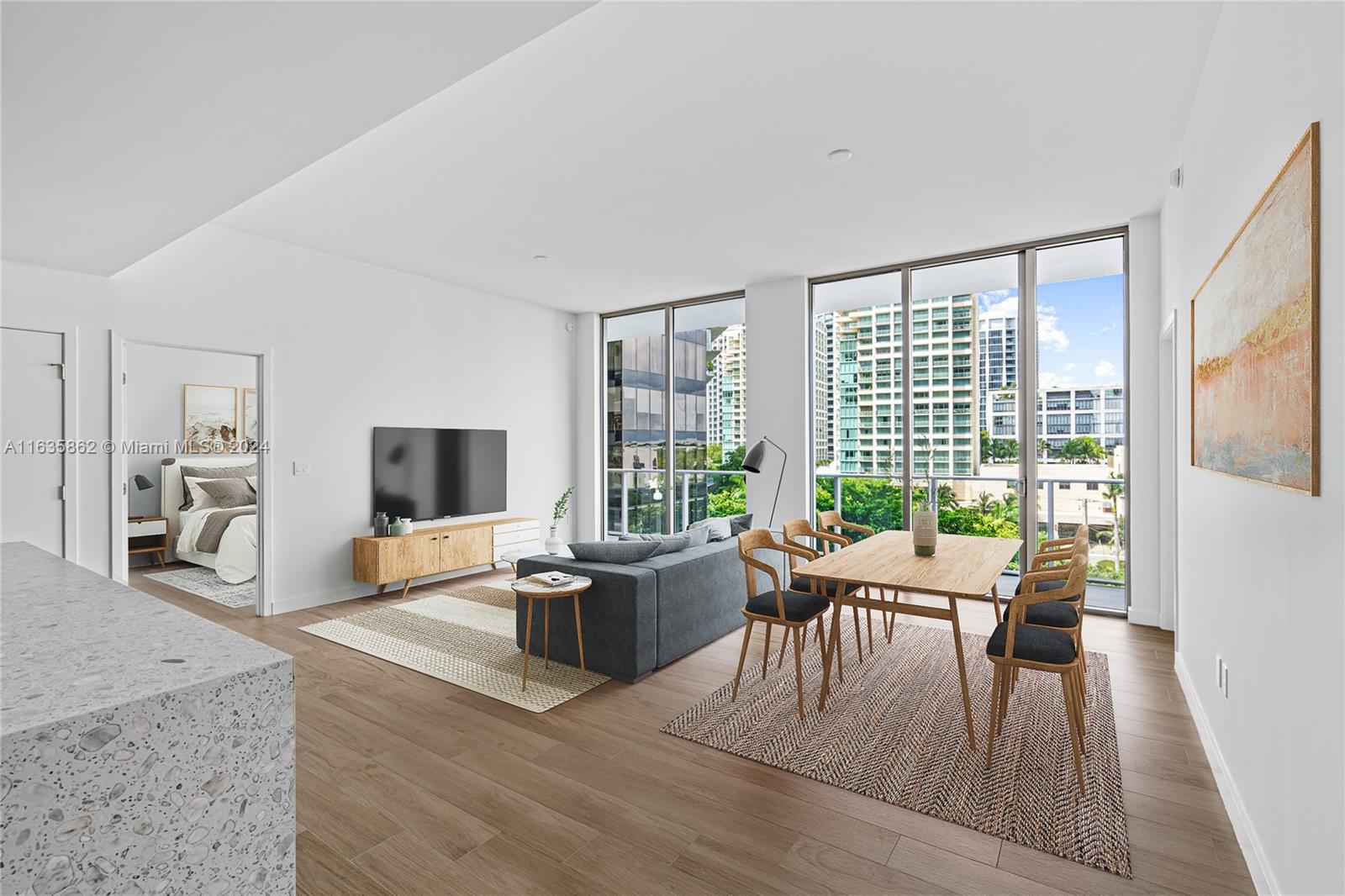 Mr. C Residences, is located in the vibrant heart of Coconut Grove. This stunning 2/2/1 offers South-facing views with gorgeous sunsets, allowing you to enjoy the beauty of the city from your spacious 119 sq ft balcony. Inside, you’ll find 10 ft high ceilings, floor-to-ceiling windows, and premium Italian craftsmanship throughout its 1310 sq ft. The lovely kitchen by Italkraft features SubZero appliances, custom cabinetry, and stone countertops. The master suite includes a walk-in closet and a spa-inspired bathroom with dual vanities, a separate shower, and a soaking tub. Enjoy world-class amenities such as two pools, a state-of-the-art fitness center with a Peloton
room, an on-site spa, 24-hour concierge, valet services, and a future on-site restaurant in 4Q2024.