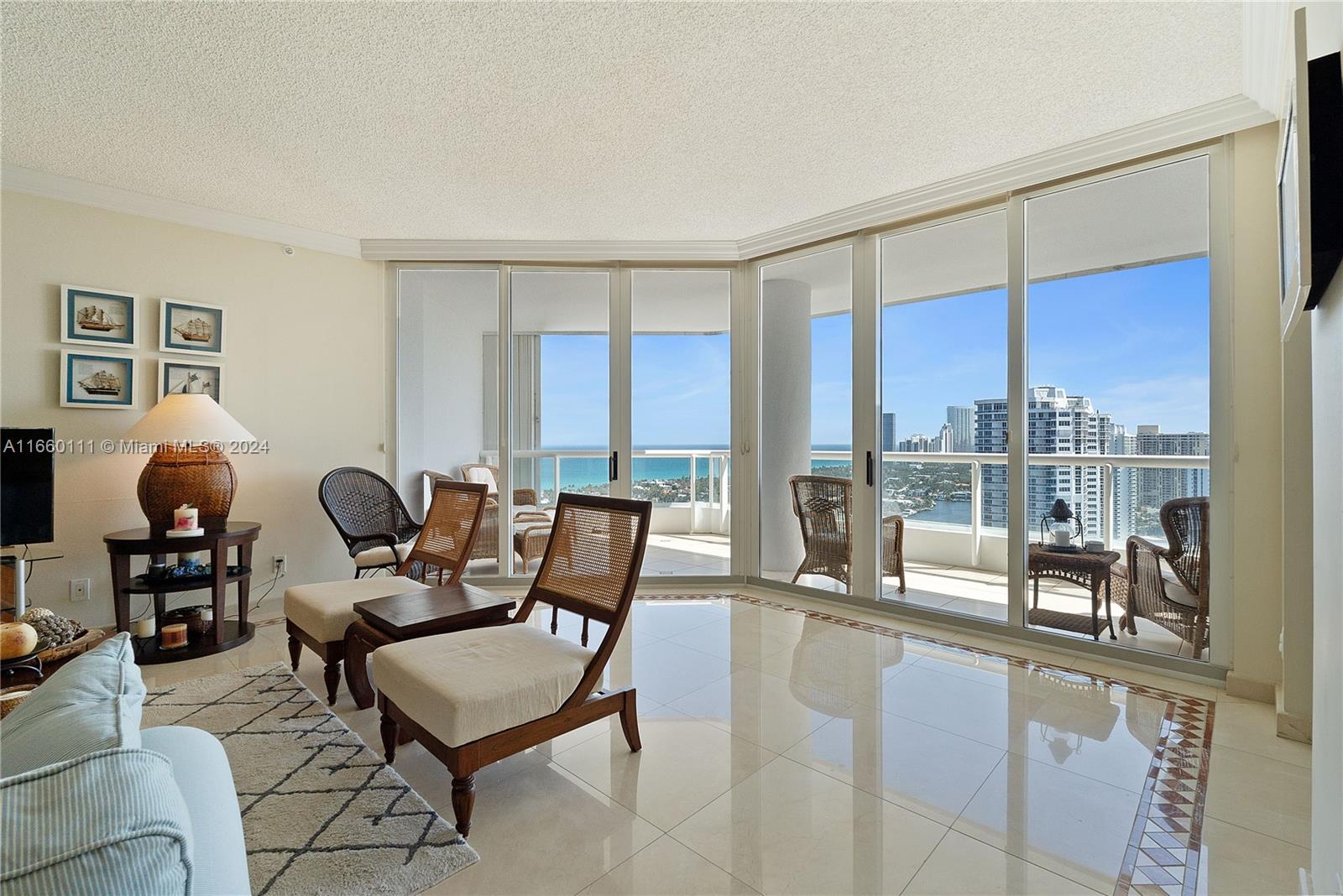 Atlantic III at The Point / Aventura / 3 Beds / 2.5 Baths / 2,630 sq. ft. of living area/ fully furnitured/ 2 balconies with ocean & intracoastal views / Marble floors / 1 assigned parking space, Breakfast area / The Point Complex Features: 3 Swimming Pools, Gym & Spa, Billiard, Garden, media room, tennis courts, restaurant, access to the marina, and much more. Best Schools in the area, high security. Minimum of 6 months rent.