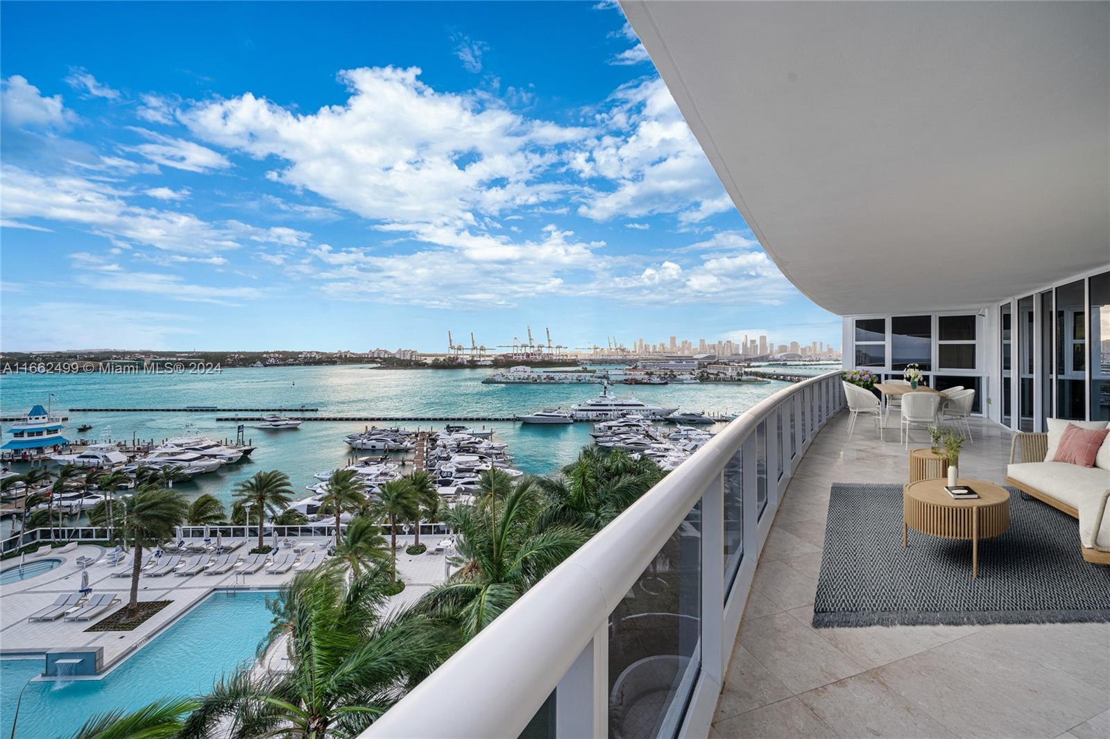 Discover Miami luxury living in this expansive 2,000+ SF residence with an impressive 500+ SF wraparound terrace. The highly sought-after '06 line features an exceptional layout, offering panoramic sunrise to sunset views of Biscayne Bay, Miami Beach Marina, and Miami's skyline. The open-concept design allows for breathtaking water views from every room, seamlessly blending indoor and outdoor living. The sleek, modern kitchen is outfitted with top-of-the-line appliances and premium finishes. Murano Grande provides resort-style amenities, including a pool, fitness center, tennis courts, & 24-hour concierge service. Situated in the exclusive South of Fifth neighborhood, you're just steps away from Miami's finest dining, shopping, and beaches. Also available for sale at $3.5mm.