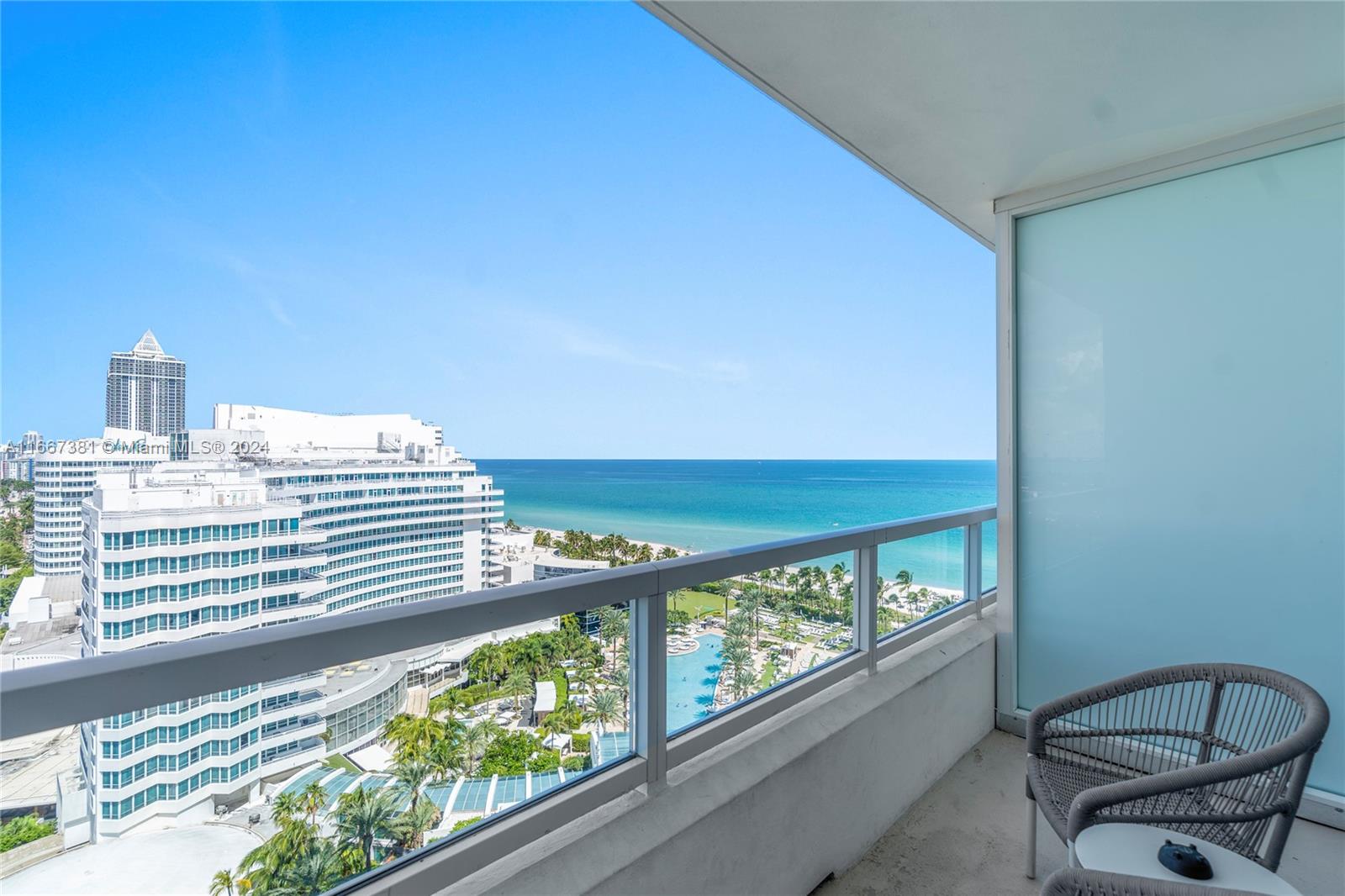 Beautiful ocean, bay and city views from this Jr. Suite on 17th floor at the Fontainebleau Resort. Fully furnished turnkey, providing hassle free vacation-style living. Comfortably accommodates four, with a king bed, living area with a sleeper sofa, and a kitchenette with stove top. Opportunity to enroll in the hotel rental program and generate income while you're away. The Fontainebleau Resort is known for its luxury amenities spread across 22 oceanfront acres. Amenities include award-winning restaurants, LIV night club, Lapis spa, and a state-of-the-art fitness center and much more. Maintenance includes: AC, local calls, electricity, WIFI, valet + daily free breakfast in owner's lounge. Please click the virtual tour link to see a video of the property.