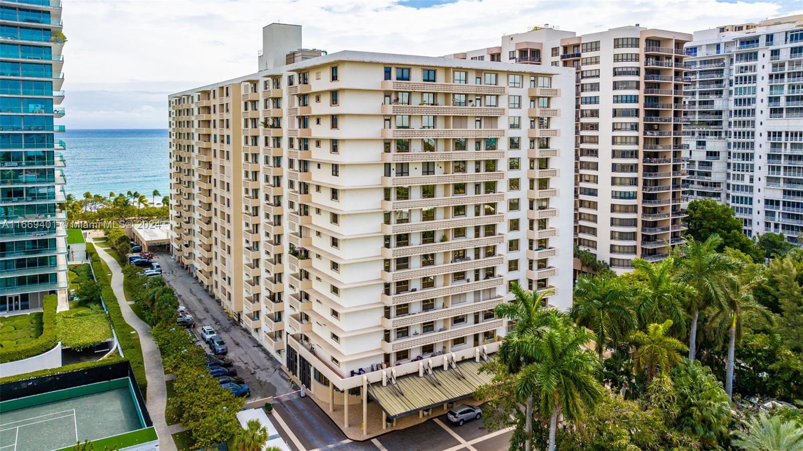 Great 2 bedroom split floorplan.  Updated kitchen and baths. There is access to steam and jacuzzi in 2nd bathroom. Plaza is a full service building. Valet parking, gym, large pool by the ocean, best Location within walking distance to Bal Harbour Shops and banks and stores, and all kinds of restaurants in Surfside, a few blocks away. View from the terrace you can see the ocean.