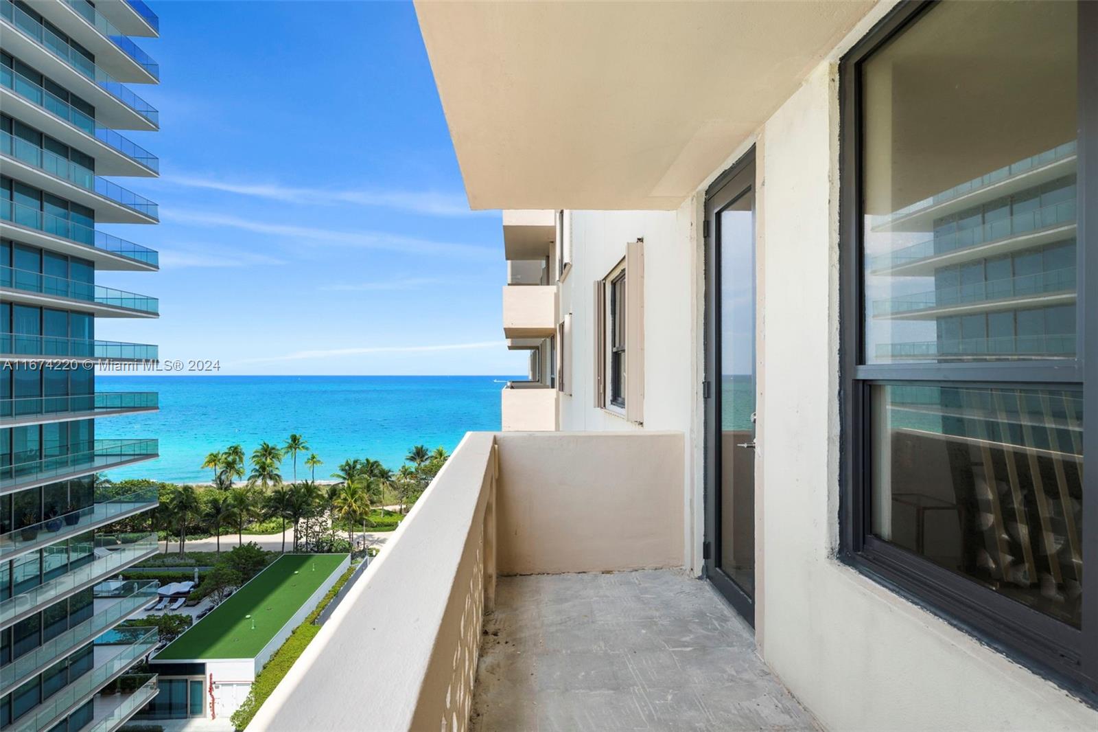 Experience luxurious coastal living in this furnished one-bedroom unit with a den, located in a prestigious Bal Harbour. Enjoy partial ocean views and ample natural light from the northeast-facing windows in the spacious living area. The versatile den is perfect for a home office or guest room. Step outside to your private balcony to enjoy morning coffee with a partial ocean view. This unit combines convenience with coastal charm, making it a big retreat in the heart of Bad Habour. Available for a seasonal rent at $6,500.