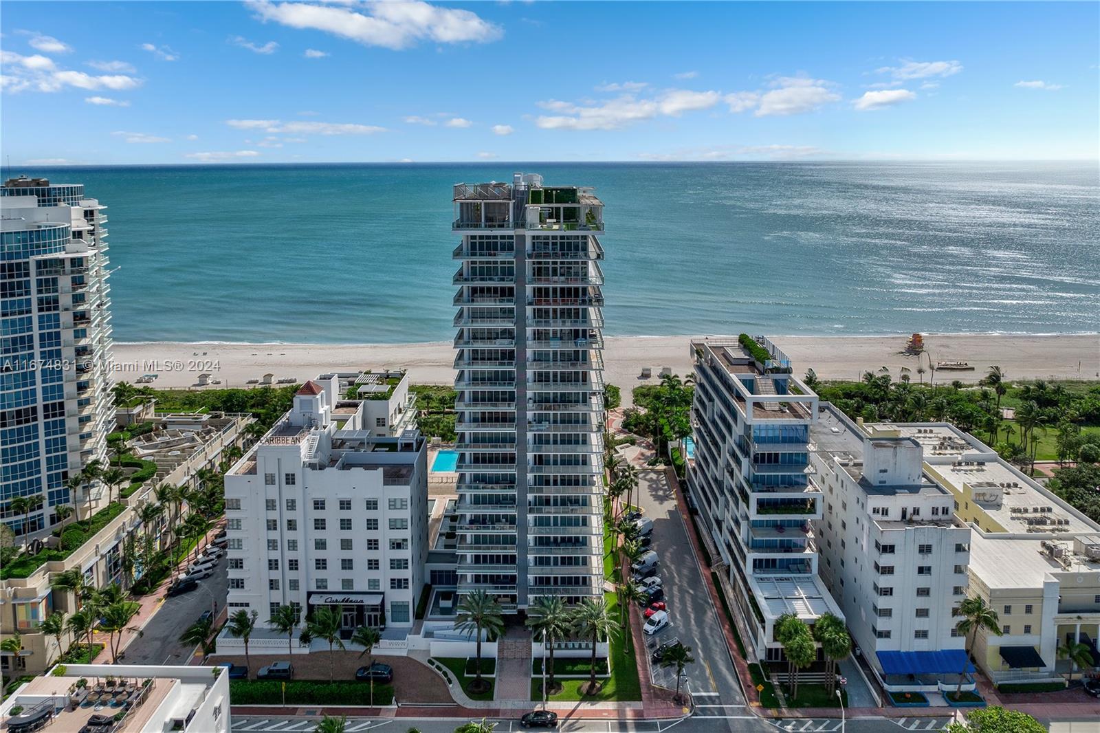 Stunning 10th-floor corner condo in the sought-after 03 Line at The Caribbean! This rare gem offers breathtaking ocean, bay, and city views with a wrap-around balcony spanning over 700 sq ft. The spacious 2BR/2.5BA layout features floor-to-ceiling windows that flood the space with natural light. Enjoy a sleek European kitchen with Miele appliances, Sub-Zero fridge, and gas range, perfect for culinary enthusiasts. Thoughtfully designed built-ins maximize storage while maintaining elegance, and the split floor plan ensures privacy. Residents enjoy beach and pool service, 24-hour staff, gym, and more. Located in the vibrant Faena District with the Miami Beach Boardwalk and nearby hotspots like Fontainebleau, Soho Beach House, and Faena. A must-see for embracing the Miami Beach lifestyle!