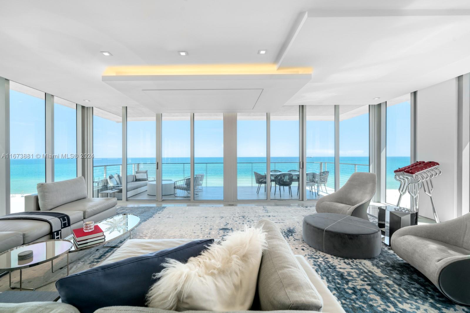 Located in Miami Beach's exclusive, Beach House 8, this full-floor, 3-bedroom, 3.5-bath residence offers 3,783 sf of luxury. Enjoy panoramic ocean & city views from floor-to-ceiling windows & an east oceanfront sunrise terrace & west skyline sunset terrace. The home features an automated Crestron & Lutron system, Silver grain mirror matched Alzata marble floors, custom Boffi kitchen w/ Italian marble countertops, and wet bar w/ birds eye finished cabinetry. Spa-like bathrooms include Bianco Carrera marble & ocean views. Residents enjoy a 75-foot lap pool, private cabanas, fitness center, & 24-hour concierge services—ensuring a refined, intimate living experience in this boutique, Arquitectonica-designed building. Every morning feels like a private escape with the Atlantic as your backdrop.