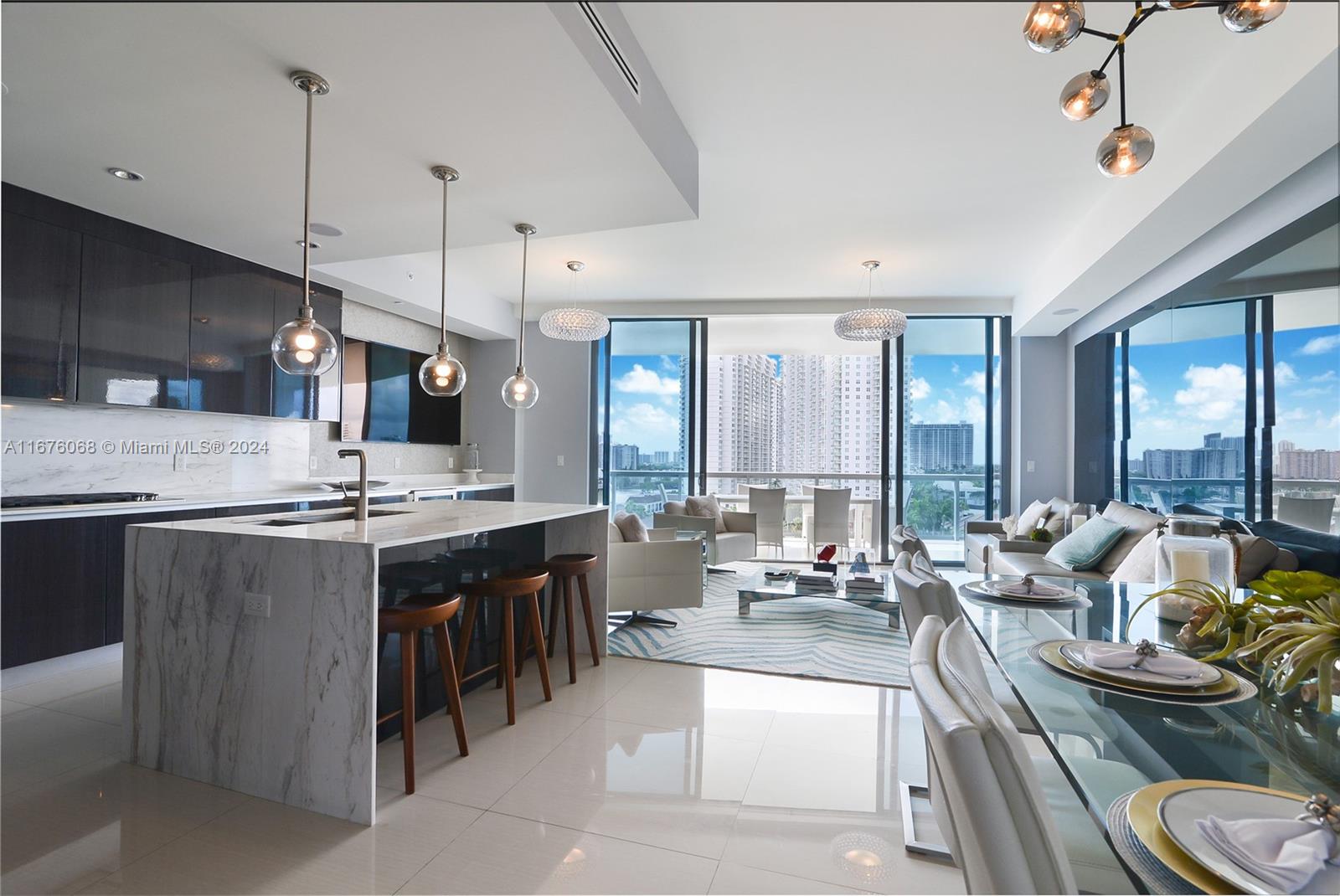 This exceptional eighth-floor residence at Echo Aventura exemplifies luxury resort-style living. Featuring 3 bedrooms, 4.5 baths, a large service suite, and your own private elevator and foyer, this home boasts breathtaking 180-degree southeast views of the Intracoastal Waterway, ocean, and city skyline through 10’ floor-to-ceiling glass. Embrace outdoor living on your oversized balcony with a summer kitchen, perfect for entertaining. Inside, enjoy a gourmet kitchen with Sub-Zero, Wolf, and Miele appliances, Italian cabinetry, and a smart home system. Exclusive 5-star amenities include a bayfront infinity-edge pool, state-of-the-art gym, yoga studio, pet walking services, concierge, electric bikes.