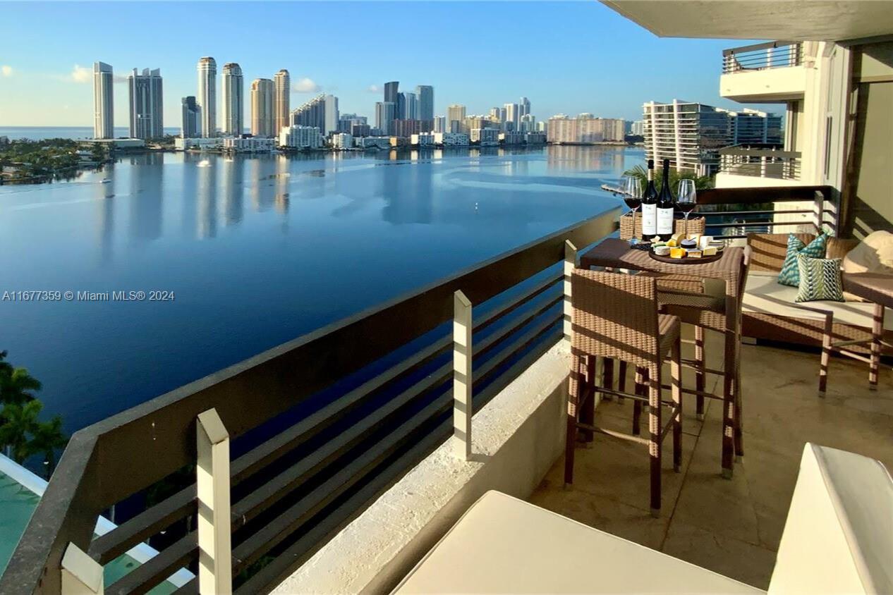 Step into luxury 2Bed-2.5 Baths turnkey residence delight with unparallel water views as you enter. Beautifully furnished & designed w/high-end furniture providing an unmatched living experience. Sensational costum made open kitchen w/top-tier appliances. Unit boasts a state-of-the-art water treatment system,ensuring purified water from every sink.Spacious layout w/marble flooring.From your terrace, indulge in the breathtaking views of the ocean & intracoastal day+night.Resort-style living including a stunning intracoastal pool,gym,tennis pickellball+basketball courts.Enjoy the convenience of an on-site supermarket,marina,shops & italian restaurant.24-hour security,5 minutes to the beach walking distance to houses of worship.Truly one-of-a-kind home at a Prestigious Aventura location.