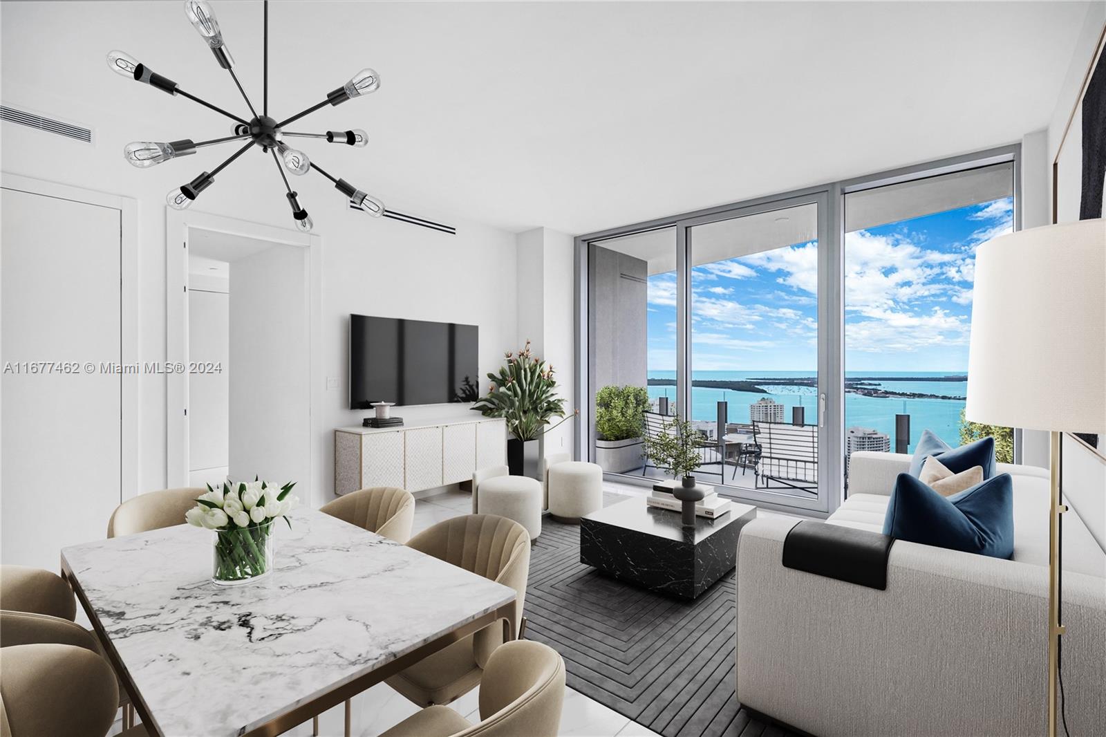 Step into luxury in this exquisite 1-bedroom, 1.5-bath residence on the 42nd floor of the brand-new Aston Martin Residences. With breathtaking south-facing views of the bay, Brickell Key, and the ocean, this stunning home features elegant Thassos marble floors and a high-end Bulthaup kitchen equipped with top-notch Gaggenau appliances. Enjoy a spacious living area that opens to a beautiful terrace, perfect for relaxing or entertaining. The master suite offers a lavish en-suite bath and generous walk-in closets for ample storage. Residents can access over 42,000 square feet of world-class amenities including a state-of-the-art fitness center, soothing spa, and luxurious pools. Experience the pinnacle of Miami living.