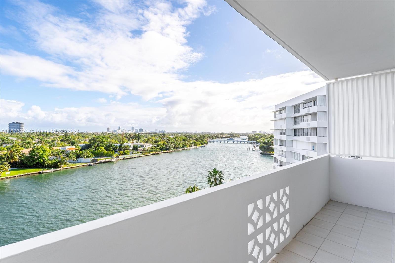 Be the first to occupy this bright, recently remodeled NE corner apartment with impact windows and jaw-dropping panoramic views of the ocean, Indian Creek and Miami Beach from every room. A true MiMo gem, the Mediterranean Condo is located on the most Southern tip of Bay Harbor Islands. Apartment comes with a storage room and an assigned parking spot. Serene waterfront pool area and grounds with dock area, kayak & bike storage. Complimentary laundry facility on every floor that is shared with only 5 other apartments. Walking distance to the beach, A-rated K-8th grade school, restaurants, Bal Harbor Shops.