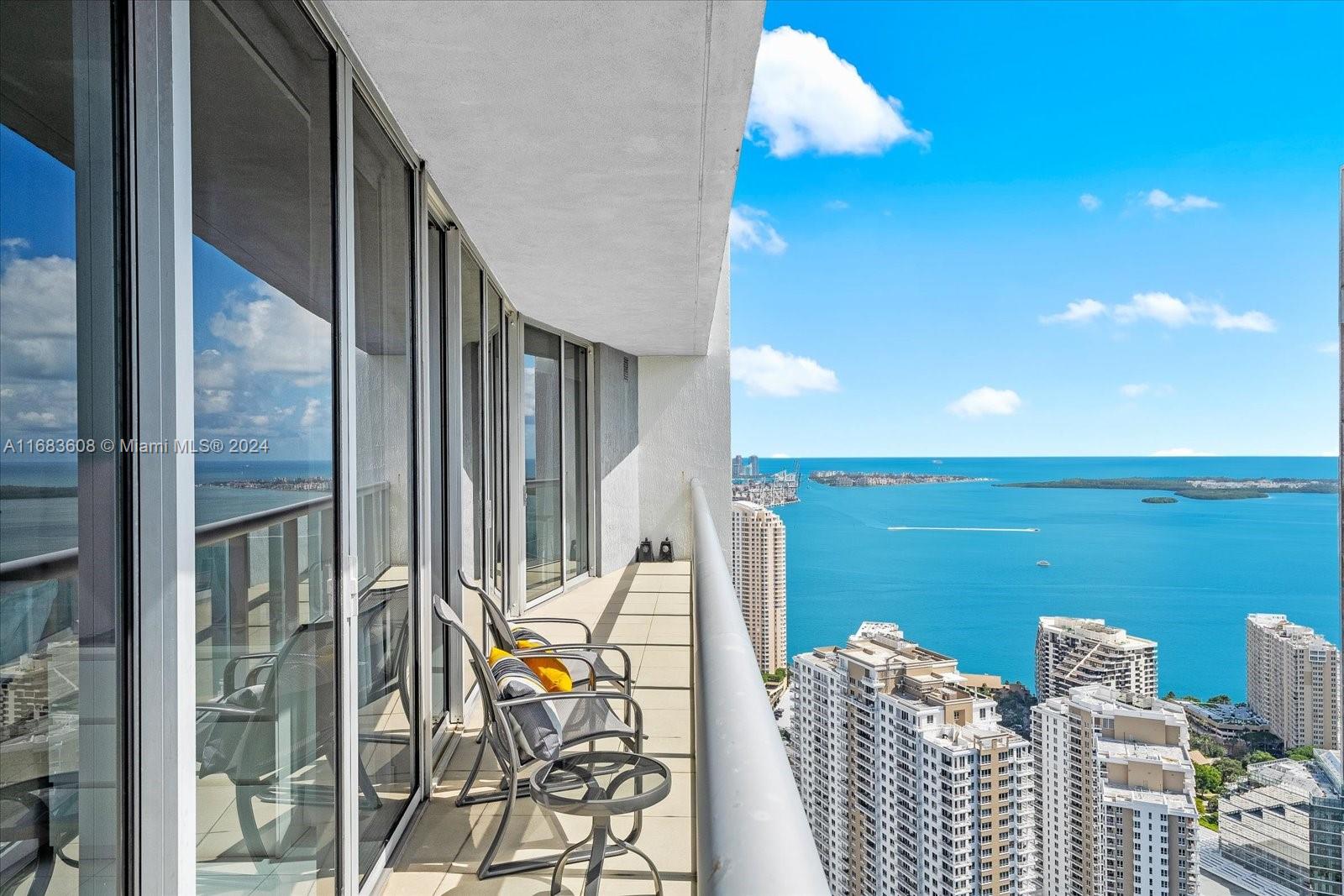 Experience luxury living on the 51st floor of the prestigious Icon Brickell with this stunning 2-bedroom, 2-bathroom corner unit. Enjoy breathtaking views of the Miami skyline, River, Bay, and the amenity deck from the expansive terrace. The unit boasts 1,144 sq. ft. of living space under A/C, plus a spacious 186 sq. ft. balcony, totaling 1,330 sq. ft. per the Developer’s floor plan. Features include ceramic floors, an open kitchen with high-end appliances, and floor-to-ceiling windows flooding the space with natural light. Icon Brickell offers world-class, 5-star amenities, including a 300 ft. long pool, resort-style spa, state-of-the-art fitness center, 24-hour concierge, valet parking, and much more. Ideally located near transportation, shopping, dining, and entertainment.