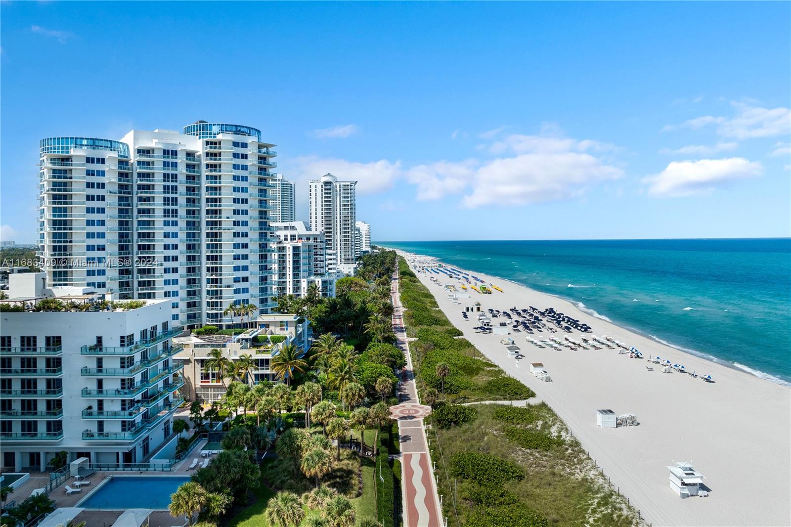 Welcome to Mosaic 901, where luxury meets beachfront living. As you enter through your private elevator, the elegant foyer sets the tone for the sophistication that awaits. This exquisite 3-bedroom, 3-bath corner unit offers a seamless flow-through layout w/ floor to ceiling windows. Unwind on one of the two balconies—one offers tranquil Ocean Views, while the other showcases the Miami Skyline. The gourmet kitchen includes top-of-the-line Miele & Subzero appliances. Amenities: pool, beach access w/private towel & chair service, theater, gym, 24-hour valet & front desk. Located in the prestigious Faena District, moments away from Soho House, Fontainebleau, Faena,& The Edition. Step outside & find your backyard is the stunning Ocean & scenic Boardwalk—truly the essence of Miami Beach living!