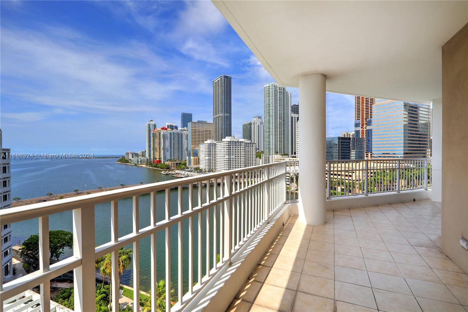 This 3 bedroom, 2.5 bathroom unit in the Courvoisier Court building on Brickell Key enjoys fabulous river, bay, and skyline views from its deep wrap-around balcony.  The open-concept floorplan is bathed in sunlight from large sliding doors and windows, all with beautiful vistas of the Magic City!  The living/dining area connects to upgraded kitchen with granite counters and stainless steel appliances.  Three spacious bedrooms feature plenty of closet space, the bathrooms are clean and white, and wood and tile floors run throughout.  Brickell Key is an oasis in the heart of the city, with cool ocean breezes and close proximity to the shops, restaurants, and entertainment of Brickell!