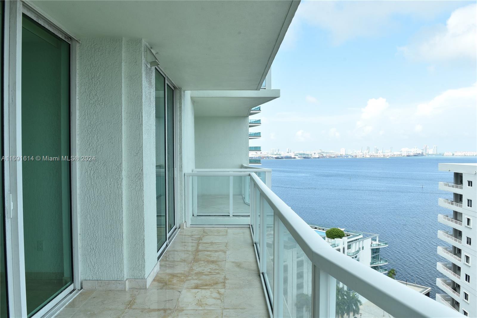 Spacious and charming 2 bed 2 1/2 baths.  In addition, enjoy the spectacular and serene direct bay, city and ocean views from the ample balcony this unit offers. Flooring thru the unit has travertine marble floors, modern euro kitchen with all subzero S.S appliances. Convection wall oven, master bathroom with infinity tub & jacuzzi jets, separate shower, bidet. Floor to ceilings impact glass sliding doors. Building amenities includes: 24-hour valet parking, roof top infinity pool, storage unit w/ A/C, fitness gym and business center. Private pet elk area. Walking distance to heart of Brickell. 
Condo Approval 2 weeks. Pet weight restrictions does not apply to emotional support or service animals.