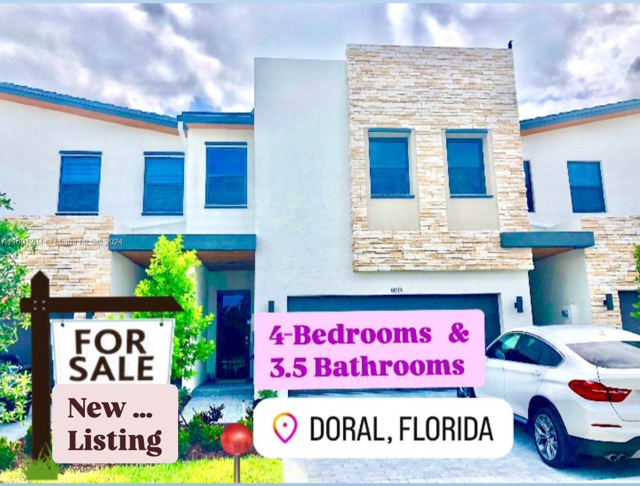 New Listing For Sale:  This 4-bedroom and 3.5-bathroom home has a 2-car garage and patio. Located in the exclusive gated Community: Summit at Park Central in Doral. The kitchen has upgraded granite countertops; Stainless Steel Appliances, ceramic on the first floor, and carpet in the second. 

This 2-story townhome has 2,100 Sq.Ft. under A/C plus the 2 car garage plus a wide driveway. You will enjoy the full fitness center, an amazing swimming pool, aquatic and playground children's areas, and all the amenities & social areas at the largest clubhouse in Doral. 
In less than 8 minutes you’ll get to the supermarket, schools, restaurants & shopping. 5 miles to Dolphin Mall. There are Great Schools: John Smith K-8 & Ronald Reagan High School.