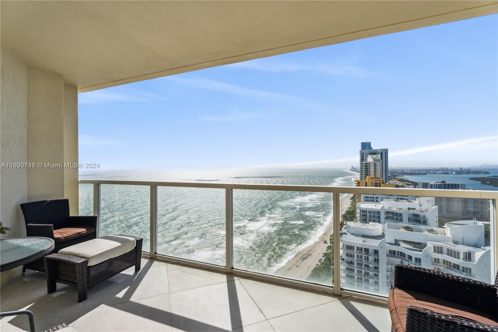 Spectacular, south-facing, recently renovated condo. Enjoy unobstructed, breathtaking ocean views, views of the intracoastal and the city of Miami from your private extended balconies. Two parking spaces, one valet parking and desirable self-parking space are included. Amenities include state of the art new fitness center, sport lounge, children’s room, pool, valet parking, 24-hour concierge service, and convenient beach service.  Walking distance to stores, banks, supermarket, and restaurants. Minutes to Aventura Mall and Bal Harbour Shops. Easy to show.