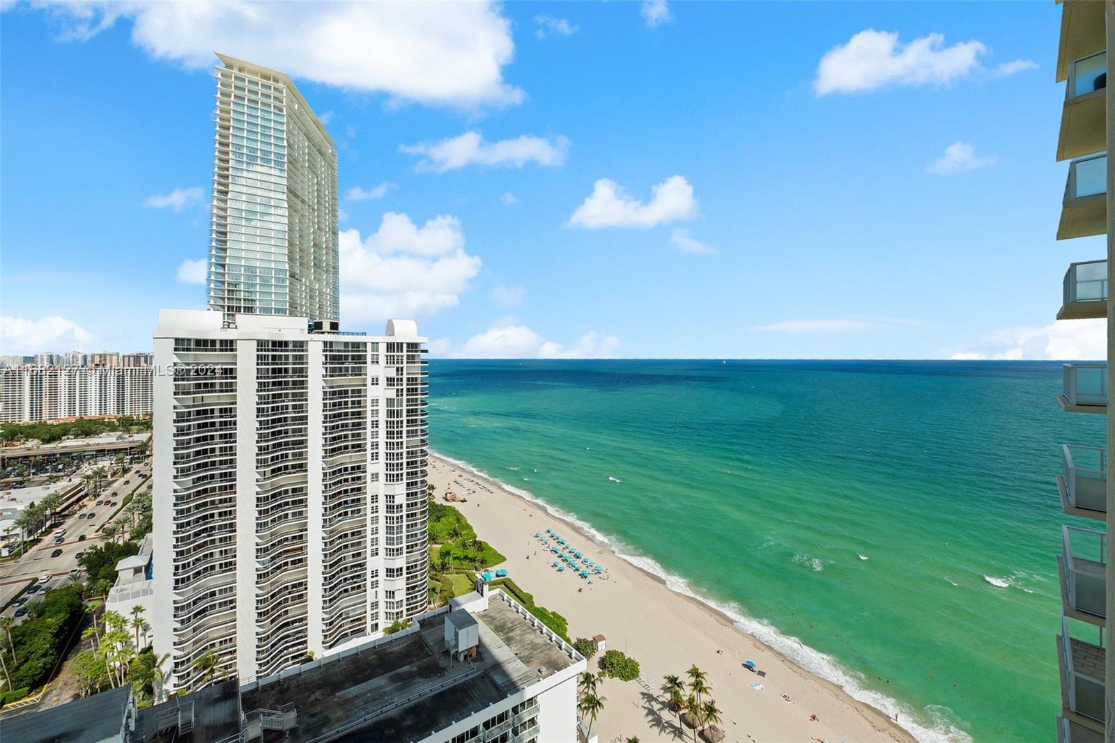 In the heart of Sunny Isles, enjoy resort-style living in large 2 bed/2.5 bath plus den upgraded unit with desirable panoramic north-east view of the ocean, intracoastal & city from 2 terraces. Open-style kitchen, marble floors throughout, floor-to-ceiling windows, fully furnished, tastefully decorated & equipped w/household items. Resort-style amenities include beach, pool service with lounges, umbrellas & towels, fitness center, jacuzzi, pool cabanas, concierge, valet parking, kids room, business lounge, 24 hours security. Steps away from fishing pier. Walking distance to all shops, restaurants, entertainment & public transportation. Min. to Aventura Mall, Gulfstream Casino, Bal Harbor Shops. Best rated schools.  Investors welcome, flexible rental policy 12 times per year. Pets friendly.