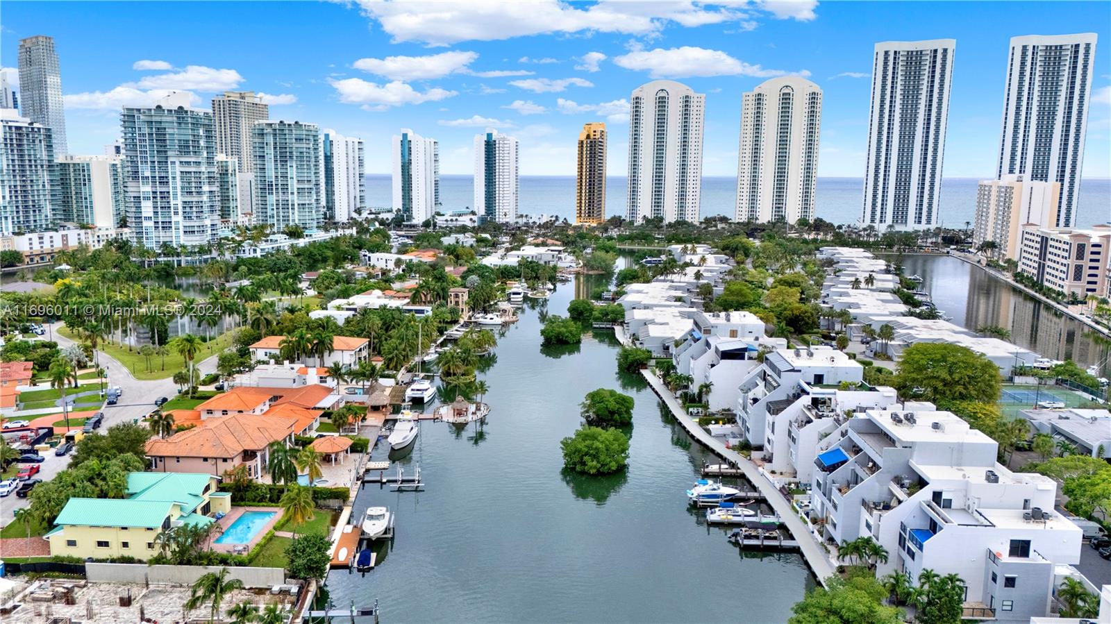 Imagine waking up each morning to breathtaking views and spending your evenings strolling along the boardwalk and the majestic sunset. Welcome to this stunning 2 bed, 2.5 bath, 2,220 sqft expansive condo, nestled in gated Poinciana Island. Spacious bedrooms with en-suite bathrooms, social area is ideal for entertaining, with two terraces offering Canal and Oleta Park views. Envision sipping your morning coffee or evening cocktail on your private terraces. Unparalleled amenities, 2 swimming pools,Tennis and raquet courts,Clubhouse and Gym.Directly across from the beach, and minutes from Bal Harbor and Aventura mall. This gem awaits your personal touch! The unit needs some cosmetic upgrades, offering a fantastic opportunity to customize and make it truly yours.