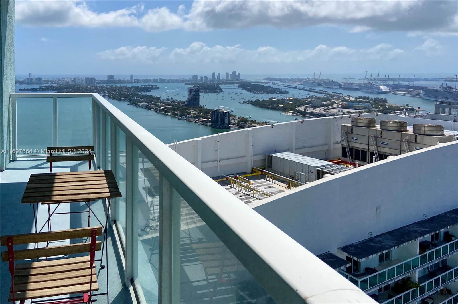 Beautiful southeast-facing, 1-bedroom 1-bath unit with an ideal split floor plan and a large terrace overlooking the
Biscayne Bay from the 44th floor. Experience Miami in this sought-after Edgewater neighborhood with great
residential vibes, local restaurants, coffee shops, workout studios, and one of Miami's most used Margaret Pace waterfront park. Unit features beautiful tile floors throughout, living room dining area with an open kitchen,
master bedroom with en-suite bath, 1 walk-in closet and 1 huge 1/2 bath with washer and dryer and pantry closet
Unit comes with 1 assigned parking space. Amenities include 2 heated pools, state of the art fitness center, private
movie theater, security and much more.