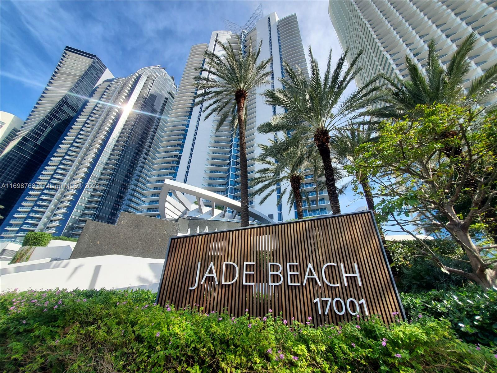 Welcome to the highly sought after and rarely available Line F, the largest single-story 4 bed. 5.5 bath condo at Jade Beach. This bright and spacious flow though unit, has expansive balconies with mesmerizing Views of the Ocean, Sunrise, Intracoastal, and Sunset. Featuring a kitchen with top of the line miele appliances, subzero refrigerator, coffee maker, and wine cooler. High-end furniture and accessories can be included at the right price. 2 Assigned parking spaces. Amenities to dream about: Sunset + Sunrise Pools, Beach Service, on site cafe, teen and children playrooms, Fitness Center, Sauna, Steam room, massage and treatment rooms, concierge, business center. Across from the supermarket, restaurants, Starbucks, and more. Close distance from Bal Harbor Shops and Aventura Mall.