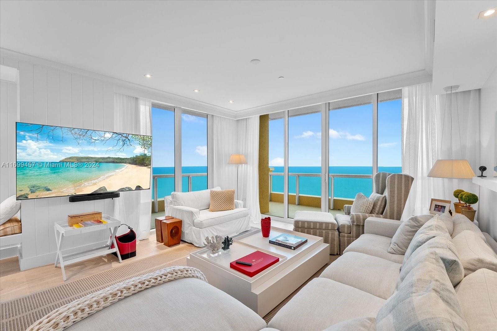 This spectacularly renovated 4 bed/ 4 bath flow through corner residence has some of the most magnificent panoramic views in Sunny Iles. This spacious 4 bed/ 4 bath  residence has been fully renovated and made to feel like a beautiful escape to the Hamptons in the heart of Miami. Make this incredible unit your home just in time for the season. Enjoy the best of the Acqualina Five Diamond, Five Stars lifestyle and the amenities it offers, from 24 hr concierge services, four pools, kid’s club, three restaurants, 24hr room service and a world renowned spa!