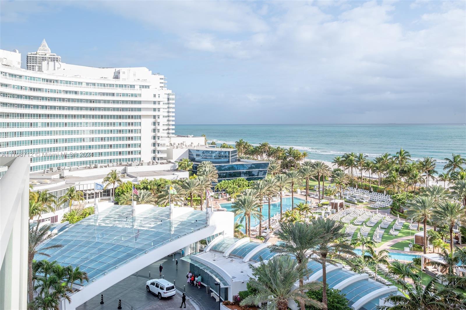 Stunning studio on the 9th floor of the iconic Fontainebleau, offering breathtaking views of the hotel pool, beach & ocean. Recently remodeled and fully furnished, this turnkey unit provides effortless, vacation-style living. The unit features a king bed, a living area with a sleeper sofa, and a kitchenette equipped with a stovetop & small fridge. There is also a safe, iron equipment, coffee machine.
  Enjoy the option to join the hotel rental program and generate income when you don't use it. Fontainebleau Resort is renowned for its luxurious amenities, spanning, a lot of outdoor areas with pools and cabanas. Indulge in award-winning restaurants, LIV nightclub, Spa, a state-of-the-art fitness center and much more.