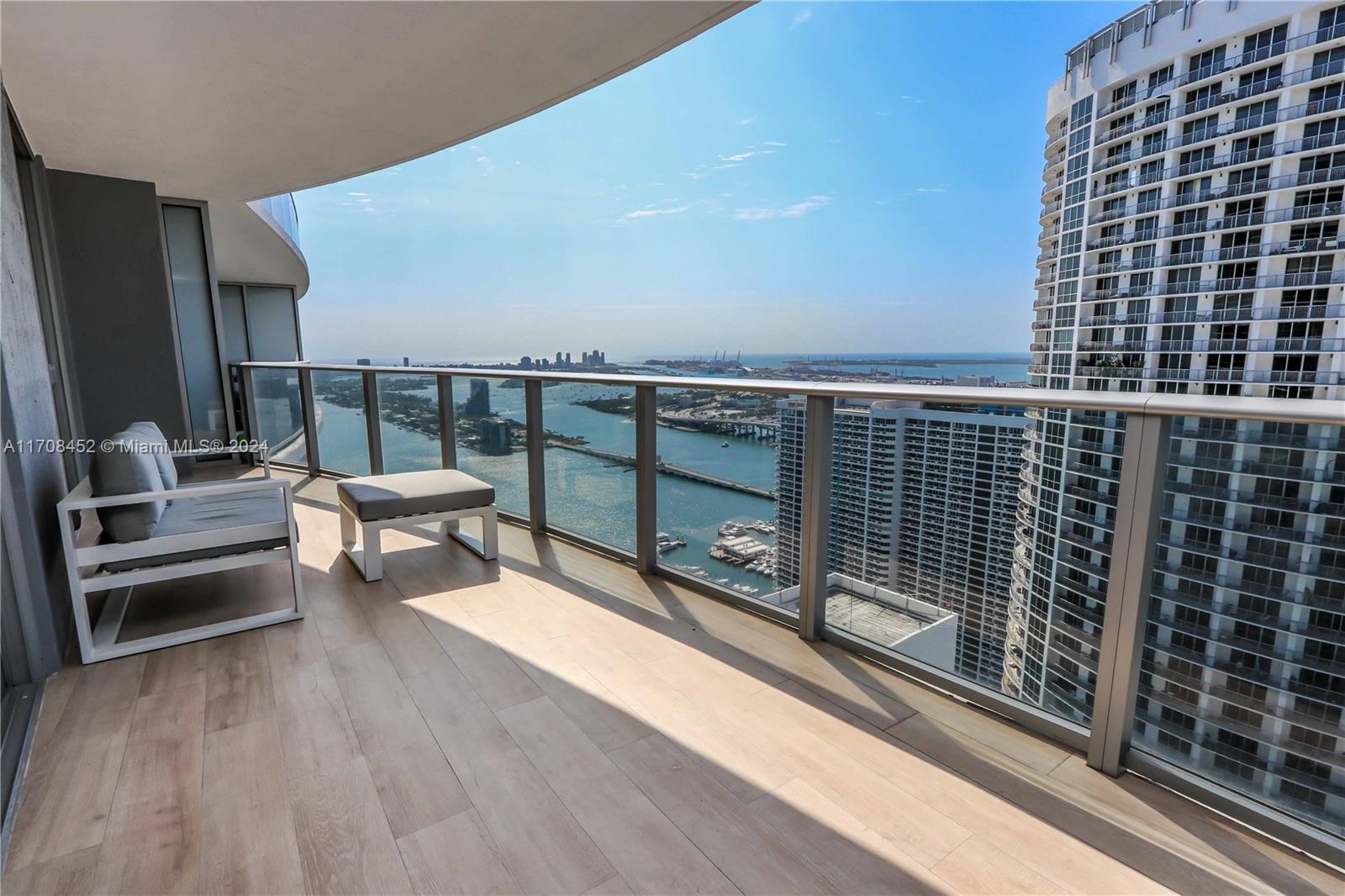 Enjoy breathtaking bay and city views from this modern furnished 1 bed/1.5 bath at Aria On The Bay. Unit features a spacious walk-in closet, washer/dryer in unit, 1/2 bath for visitors, and a large balcony overlooking the bay and city. Located directly across from Margaret Pace Park, surrounded by cafes/restaurants, Publix, performing arts center, etc. Easy access to Miami Beach, Design District, Wynwood, Midtown, and Brickell. Aria's amenities include 2 pools, spa, state of the art gym and yoga studio, BBQ area, conference rooms, movie theater, kids playroom and more.