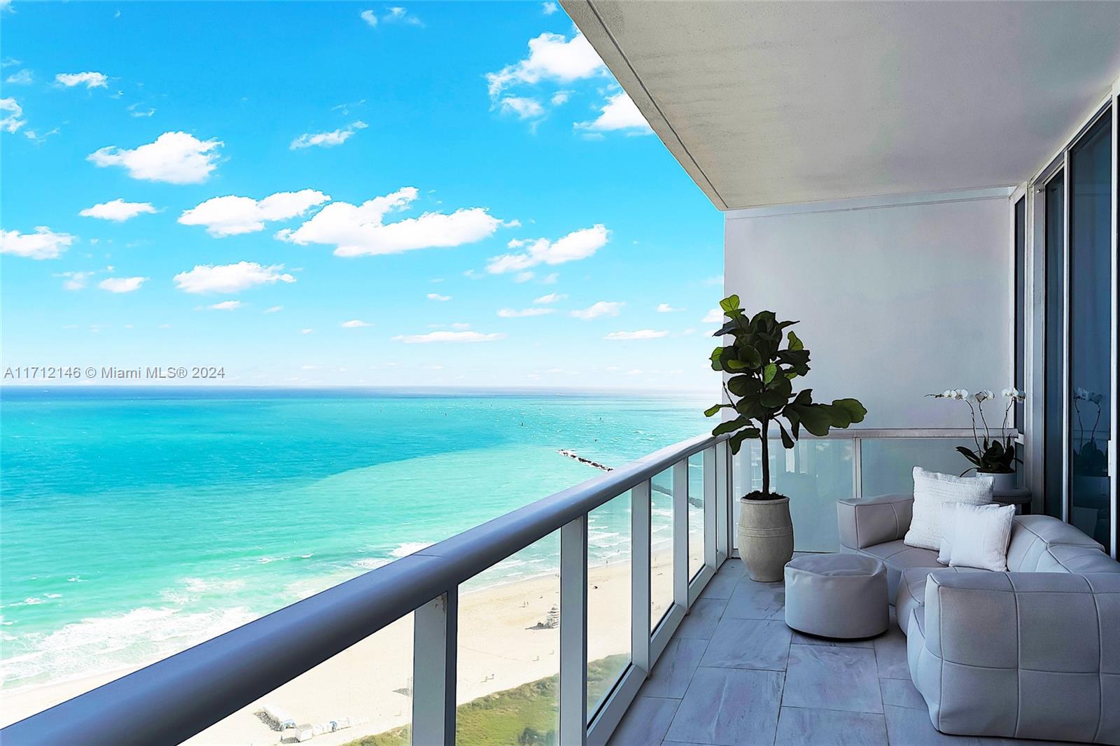 A stunning turn key , direct ocean front apt with the WOW!!! Factor …The second one walks off the elevator onto the 24th floor of the Continuuum South Tower.
Immediately it is evident that this unique, bright, intelligently designed home with its private foyer epitomizes the desirable fabulous elegant South Beach lifestyle. 2 beds 2.5 baths, with a split spacious floor plan offers sparkling turquoise ocean and vast sweeping views all the way up Miami Beach. Each bedroom and the main room have sliding access doors to the long wide waterfront balcony. With architectural high ceilings, light is duplicated reflecting on the refined finishes revealing particular attention to detail. This home transcends comparable options offering a distintive luxury Continuum lifestyle with 5 star amenities.