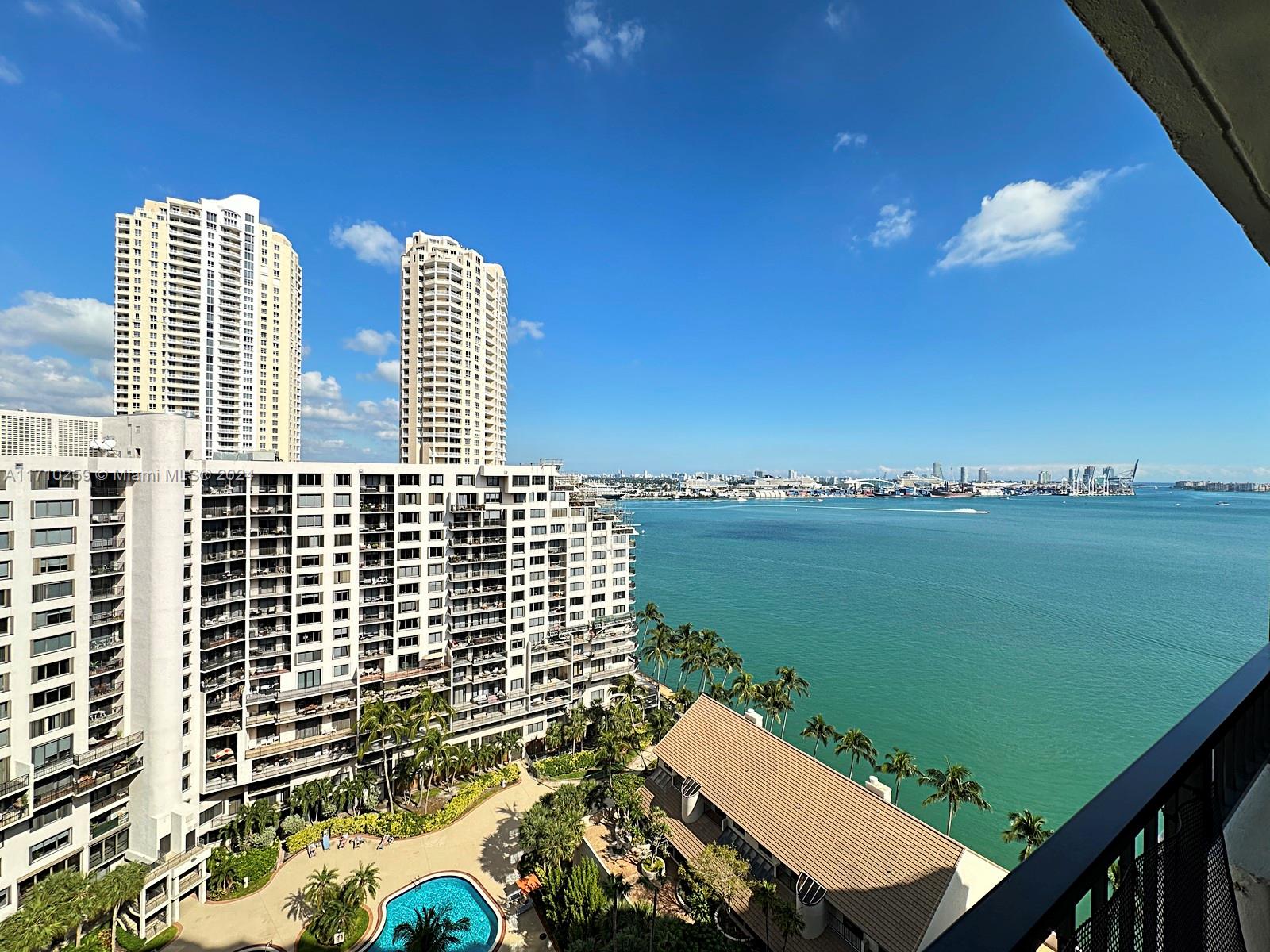 Immaculately maintained 1 bed/2 full baths, 1,229 sqft residence at Brickell Key One. This high-floor unit can be easily converted to a 2 bedroom unit or simply enjoy the open layout. Remodel this property to your taste and enjoy amazing water, city and Port of Miami views from the balcony. Included are two assigned covered parking spaces and a storage space. Full amenity building includes: 24-hr security and concierge, valet parking, pool, tennis courts, gym, card room, billiards room, steam/sauna rooms, racquetball court, party room, expansive outdoor sitting areas, kids play room and more. Indulge in amazing and exclusive island living with restaurants, gourmet food store, recreational park for children or simply walk around the entire island while enjoying ocean breezes. Easy to Show!!