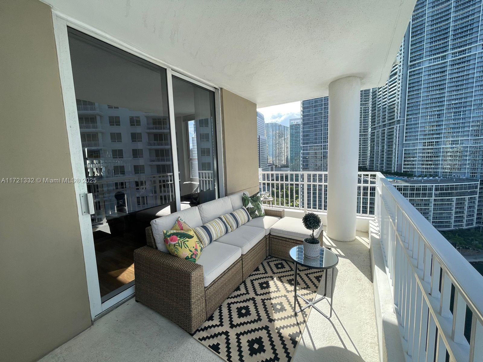 Spacious unfurnished apartment with two bedrooms, and two- and one-half baths, with spectacular views of the city and bay in a small island called Brickell Key. Excellent split floor plan. Stainless steel appliances and marble countertops in the kitchen. Washer and dryer in the unit. Corner balcony. One car garage. Amenities include 2 story fitness center, racquetball courts, BBQ area, resort style pool, jacuzzi, children playroom, meeting room, valet parking, 24 hours concierge. Just steps away from Brickell Financial District, Brickell City Centre, restaurants and shops. Minimum lease period one year.