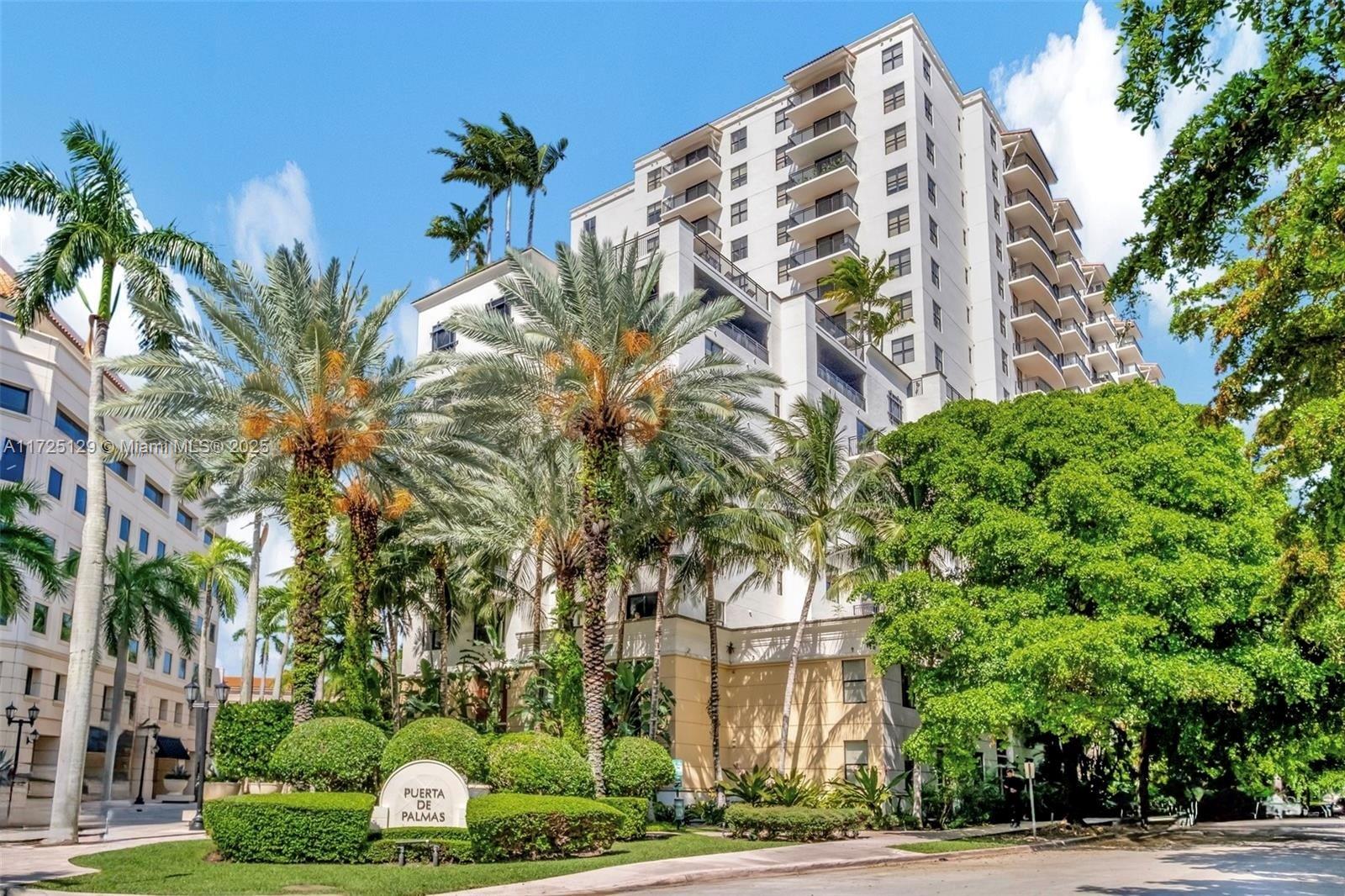 Step into this contemporary and immaculate Two Bedroom condo at Puerta De Palmas. Unit features S.S. Appliances, Custom California Built Walk-in Closet, Updated Tile Flooring and Granite Countertops. Unit boasts spectacular views of both the Coral Gables and Downtown Skyline and Two Deeded Parking Spaces. Centrally located and walking distance to Miracle Mile and excellent restaurants and shopping. Just a quick ten minute drive to the airport. Enjoy Coral Gables living at it's finest and all the luxurious amenities this building has to offer including Gym, Pool, Business Center, Clubhouse, 24 Hr. Concierge/Valet, Lush Landscaping, Panoramic Views, Meditation Garden, Putting Green and Cascading Fountains. HOA includes Cable, Water, Internet and Land Line. This is a must see. See Broker Rem.