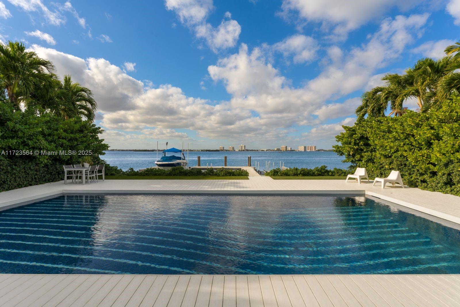 Experience unrivaled panoramic bay views and breathtaking sunsets in Miami Beach’s exclusive, guard-gated Normandy Shores. This 4-bedroom, 3.5-bathroom waterfront home spans 3,695 SF, offering unobstructed bayfront views. Sunlit living areas with whitewashed wood floors flow seamlessly into an oversized chef’s kitchen, featuring a 12x6 island, JennAir appliances, and a walk-in pantry—all designed to complement the tranquil surroundings. The serene primary suite is a private oasis with direct water views, a spa-inspired bath, and an open-concept closet. Relax by the sparkling pool and embrace the boater’s dream with a private dock and two boat lifts. Nestled in a prestigious community offering a golf club, tennis courts, kids playground & parks, this home is the pinnacle of coastal living.