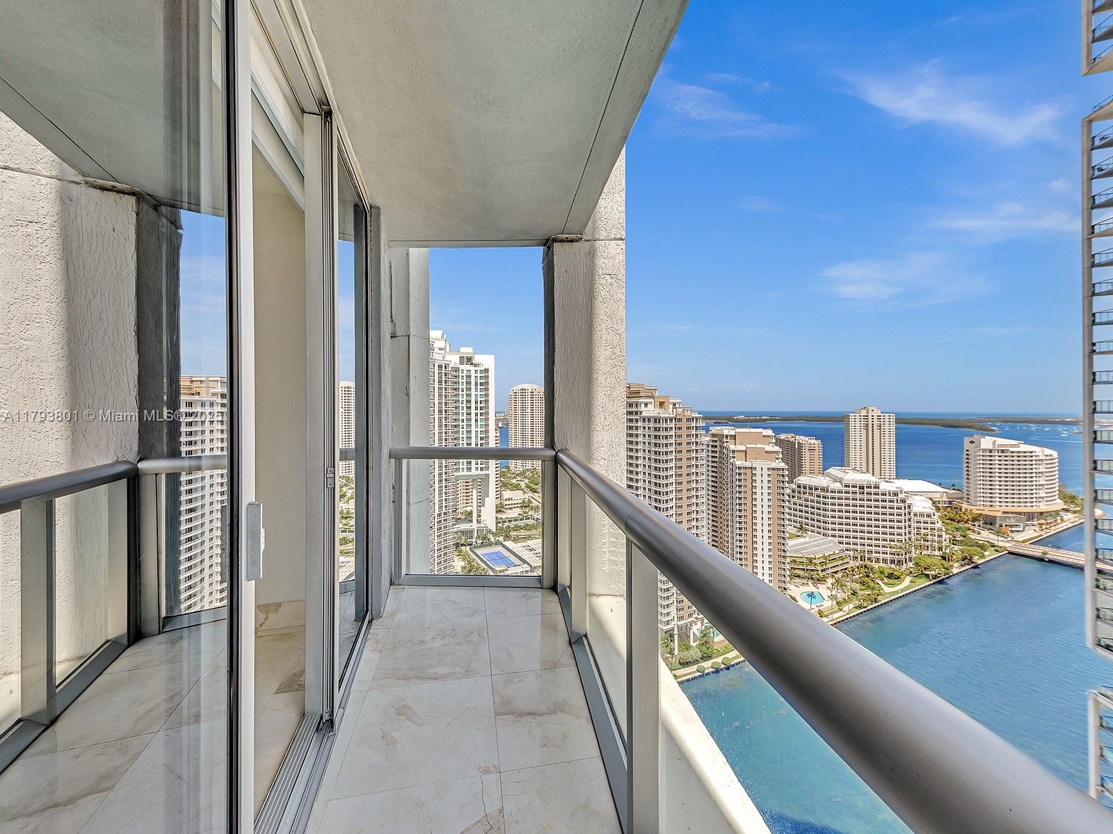 Available August 1 , 2025.  Lease this impeccable move-in ready 2BR/2B +DEN with spectacular Bayfront and city views. Elegant floor-to-ceiling impact windows flood the unit with natural light. Fabulous kitchen features granite counters & top-of-the-line Sub-Zero, Wolf & Bosch appliances & Italian cabinetry. Gorgeous marble tiles throughout. Each bedroom has its own balcony & full blackout shades. Rent includes cable, internet, water, trash, garage space & full amenities access. ICON BRICKELL offers resort-style amenities: 300-foot-long swimming pool and 50-person hot tub, 5-star spa, fitness center, game room, 24-hour concierge & valet, more. Brickell living at its finest with on-site Cipriani, Cantina La Veinte, ADDikt Modern Kitchen. Available on August 1st 2025.