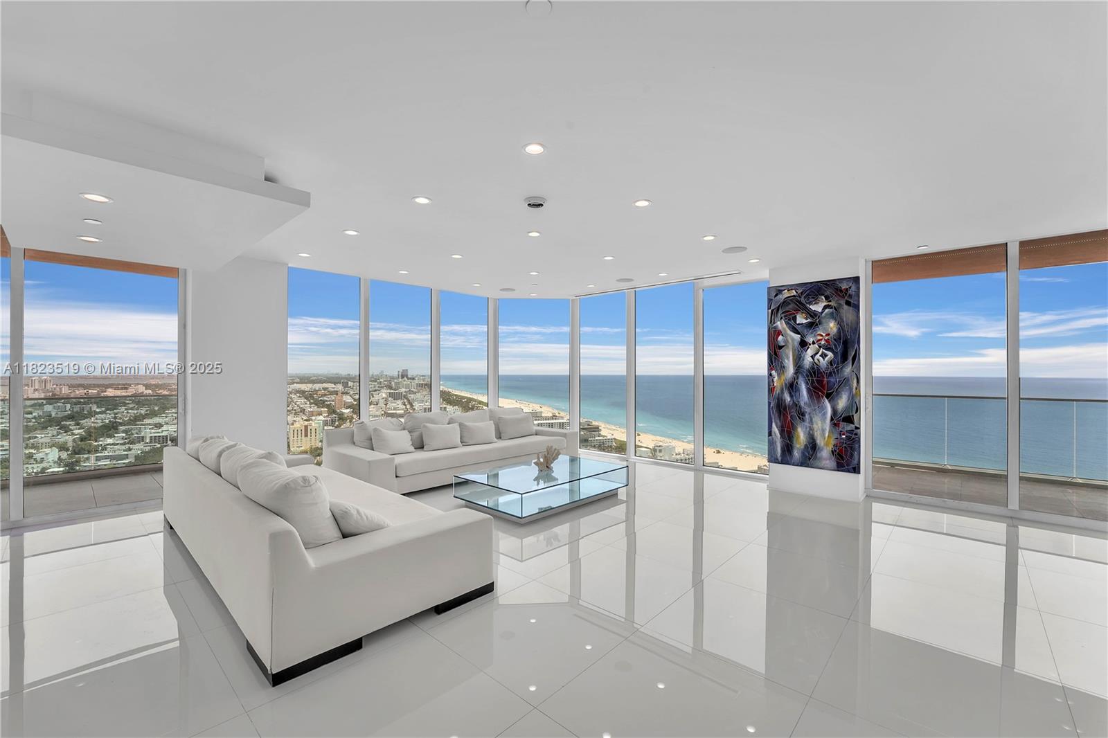 Sky Mansion Above South Beach 34th Floor
Commanding the full private wing this 4,723 SF sky residence offers unparalleled privacy, scale, and panoramic 270° views. Floor-to-ceiling glass frames the Ocean, Bay, downtown skyline, and Park, all from 4 balconies.
Step from your private elevator into artfully reimagined interiors: an open-concept living space flows into a Bulthaup chef’s kitchen with waterfall island, custom cabinetry, and premium appliances.
Features 2 oversized primary suites, designer baths, and no shared walls—a rarity even among penthouses. Enjoy full access to Portofino Tower’s $60M renovation, including a soaring new lobby, resort pool, spa, and gym.
Experience peace, prestige, and privacy from a South of Fifth location just steps from the beach and worldclass dining