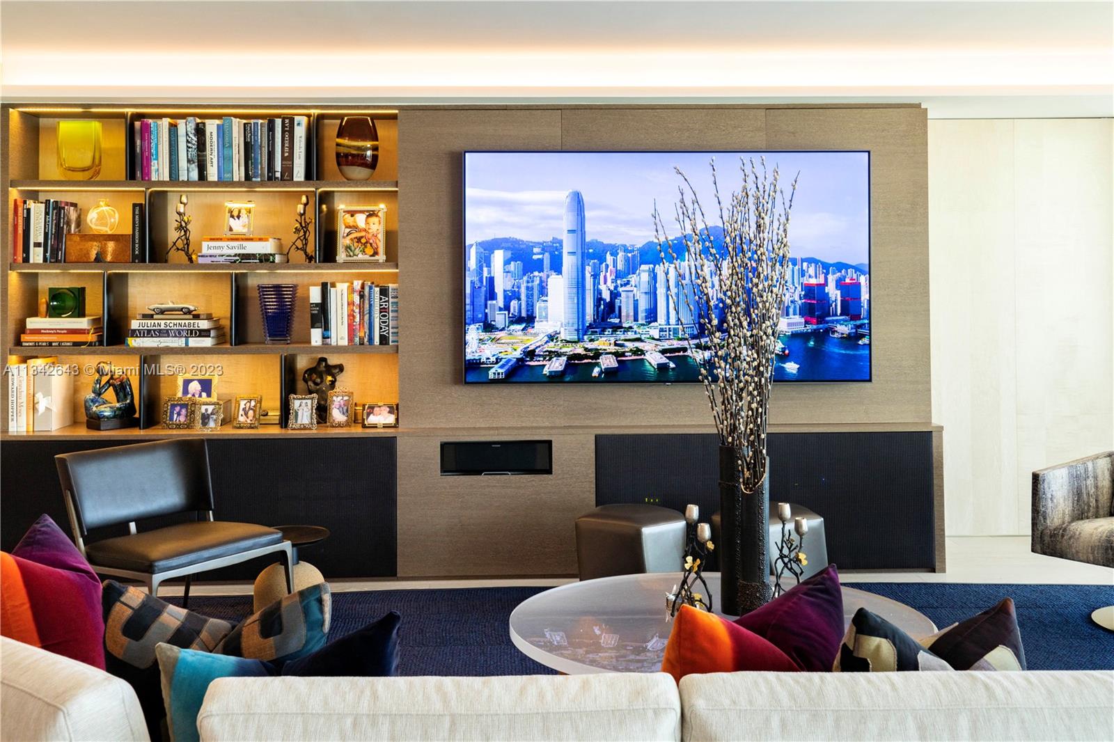 Custom lighting & built-in speakers creating a unique ambiance throughout the residence.