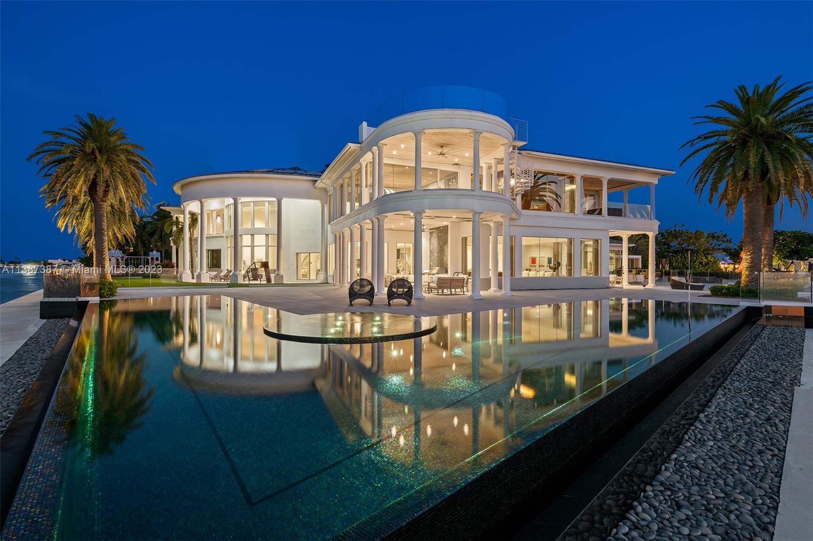 Evening views with pool reflections.