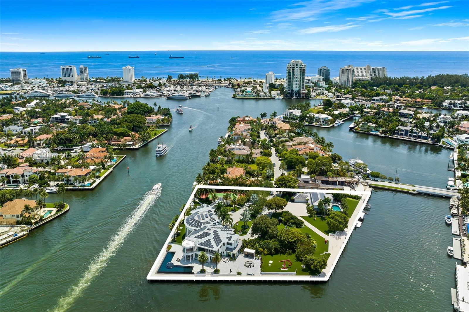 Aerial view from west facing east.  Property encompasses 1/3 of the island.